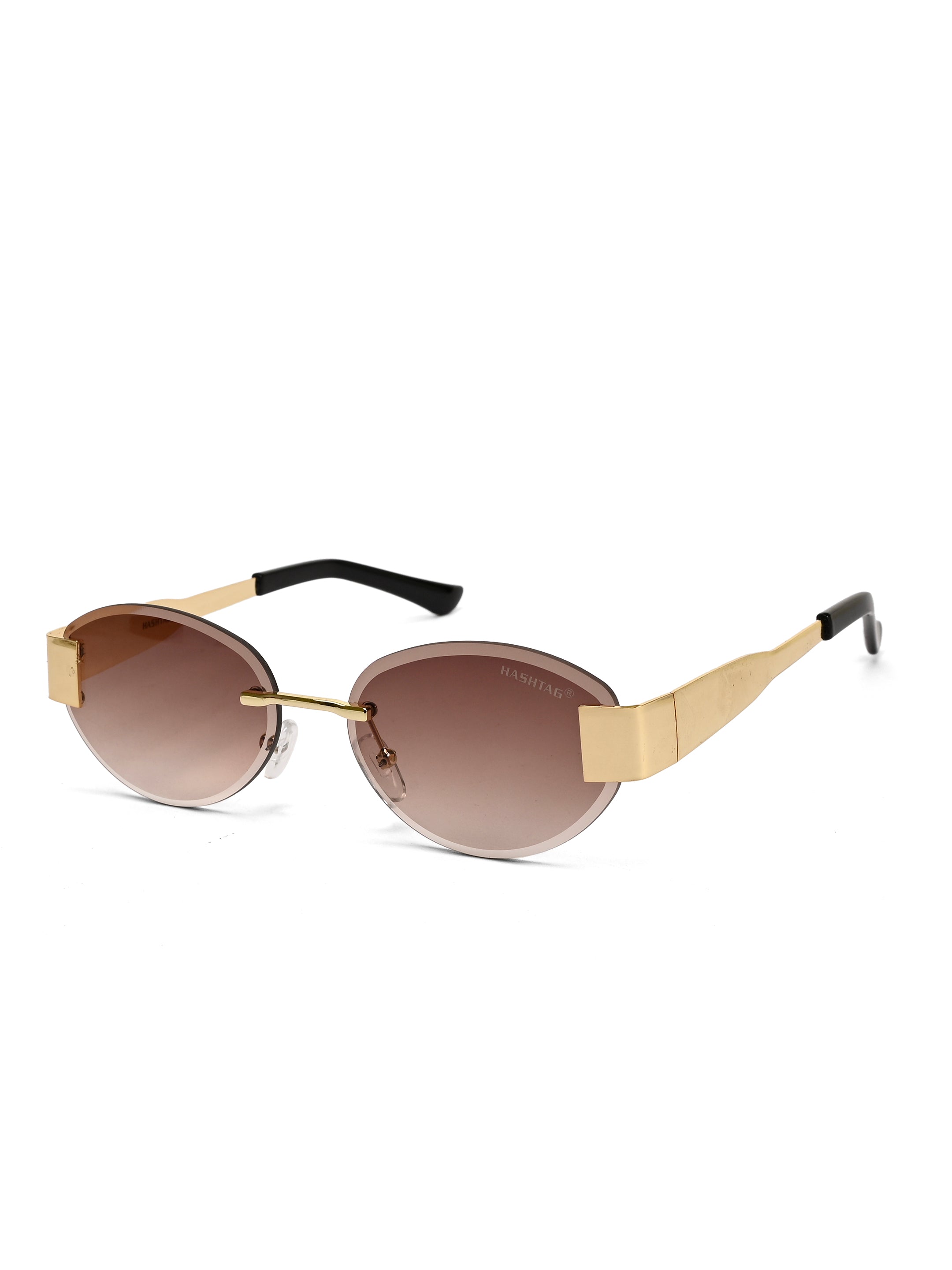 Midnight | Gradient Brown Medium Rim Less Oval Sunglasses for Men & Women [UV-protected]