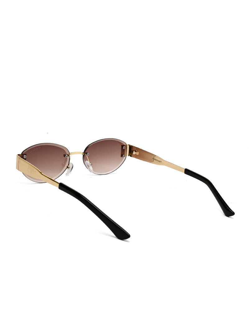 Midnight | Gradient Brown Medium Rim Less Oval Sunglasses for Men & Women [UV-protected]