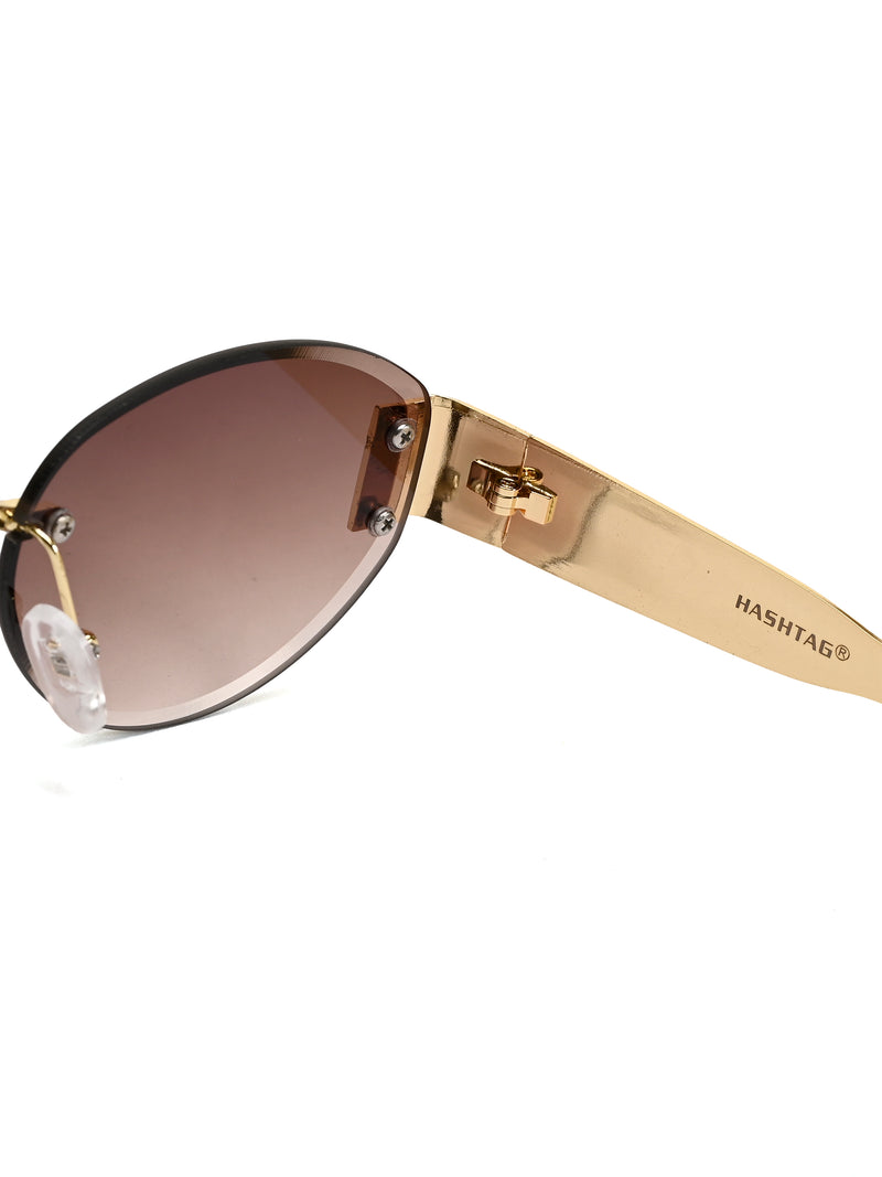 Midnight | Gradient Brown Medium Rim Less Oval Sunglasses for Men & Women [UV-protected]