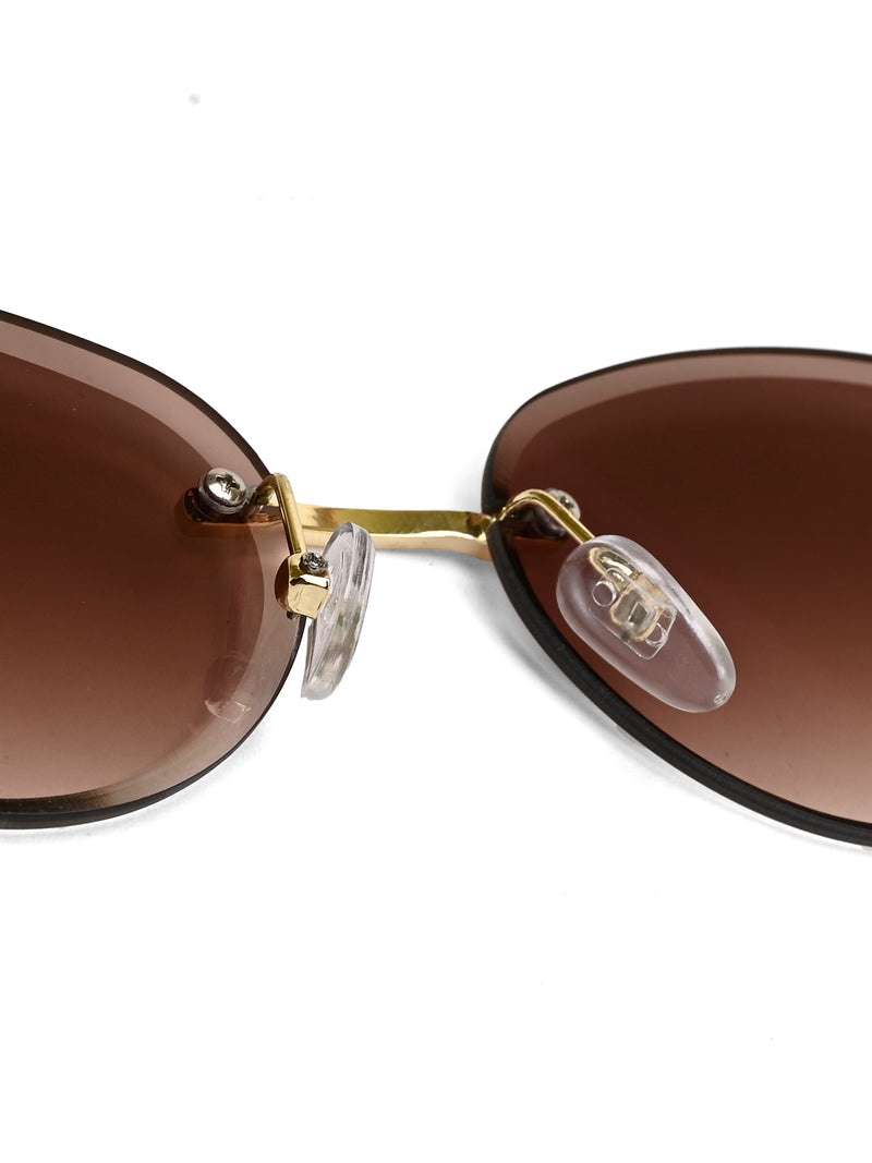 Midnight | Gradient Brown Medium Rim Less Oval Sunglasses for Men & Women [UV-protected]