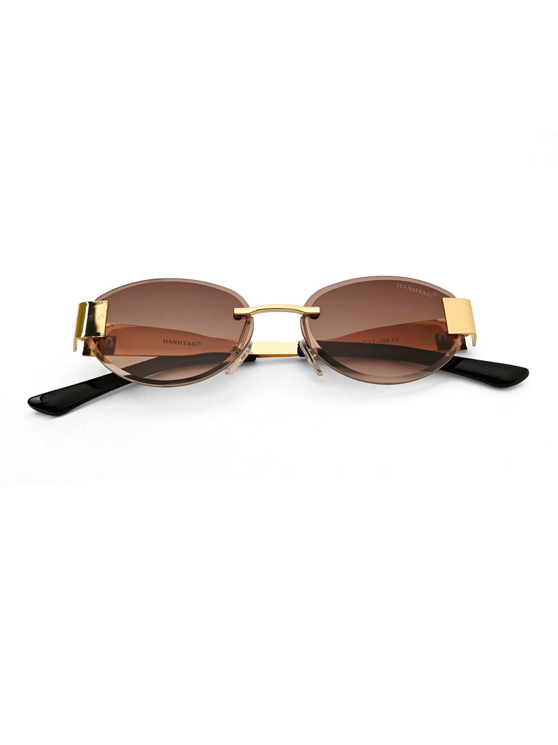 Midnight | Gradient Brown Medium Rim Less Oval Sunglasses for Men & Women [UV-protected]