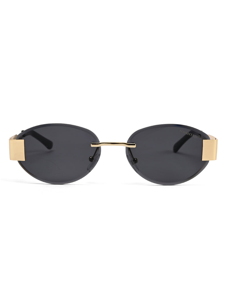 Midnight | Black Medium Rim Less Oval Sunglasses for Men & Women [UV-protected]