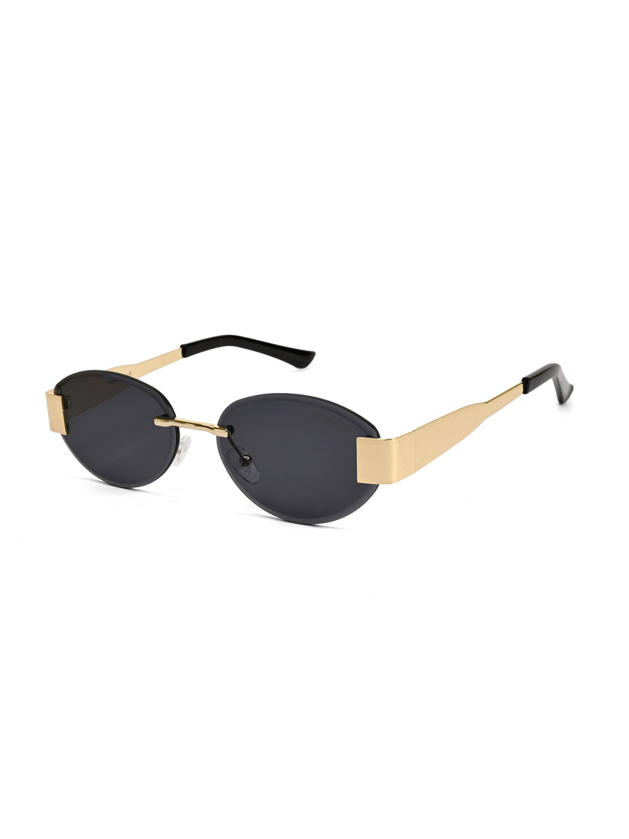 Midnight | Black Medium Rim Less Oval Sunglasses for Men & Women [UV-protected]