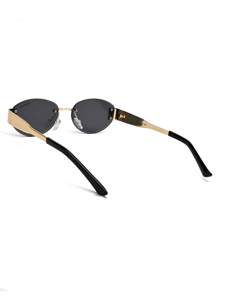 Midnight | Black Medium Rim Less Oval Sunglasses for Men & Women [UV-protected]