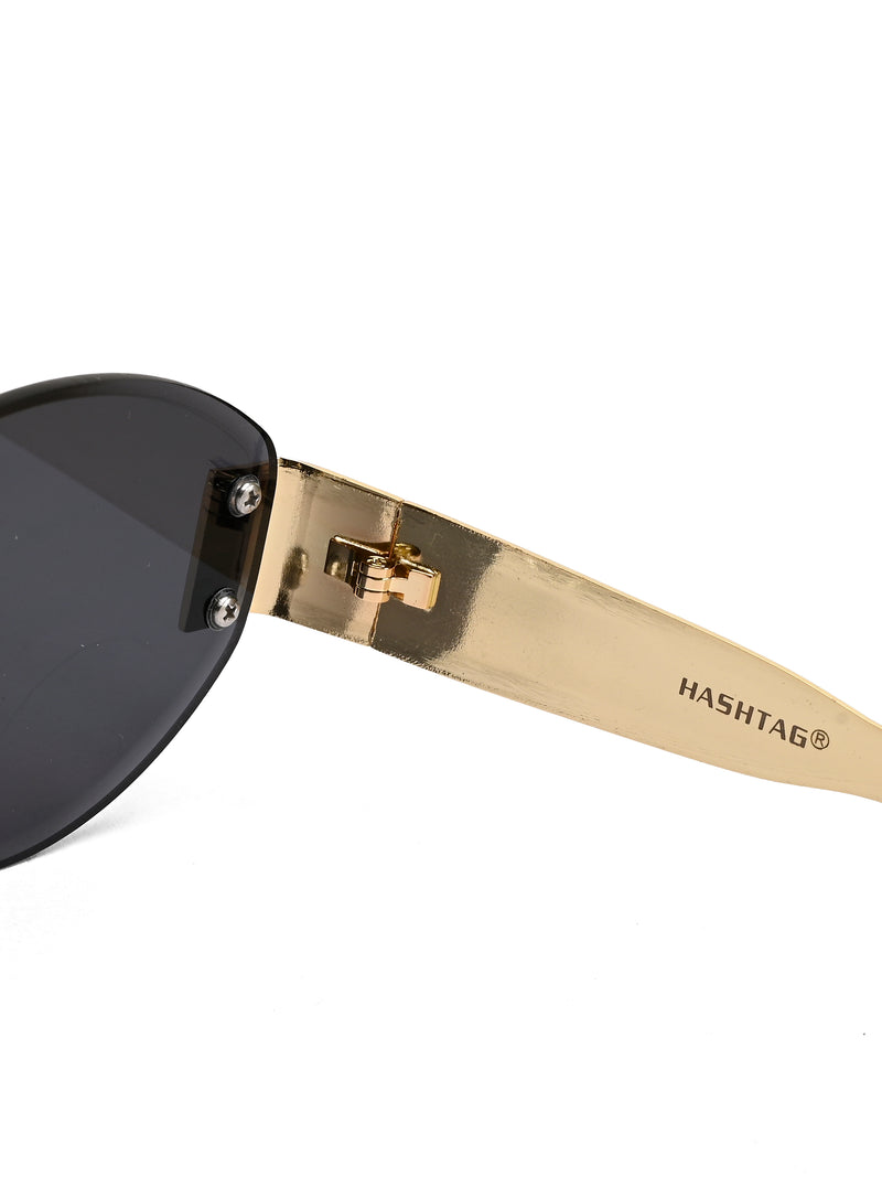 Midnight | Black Medium Rim Less Oval Sunglasses for Men & Women [UV-protected]