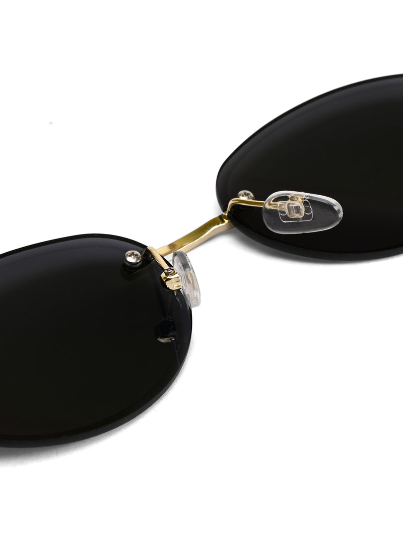 Midnight | Black Medium Rim Less Oval Sunglasses for Men & Women [UV-protected]
