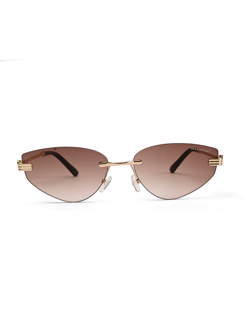 Glimmer | Gradient Brown Medium Rim Less Oval Sunglasses for Men & Women [UV-protected]
