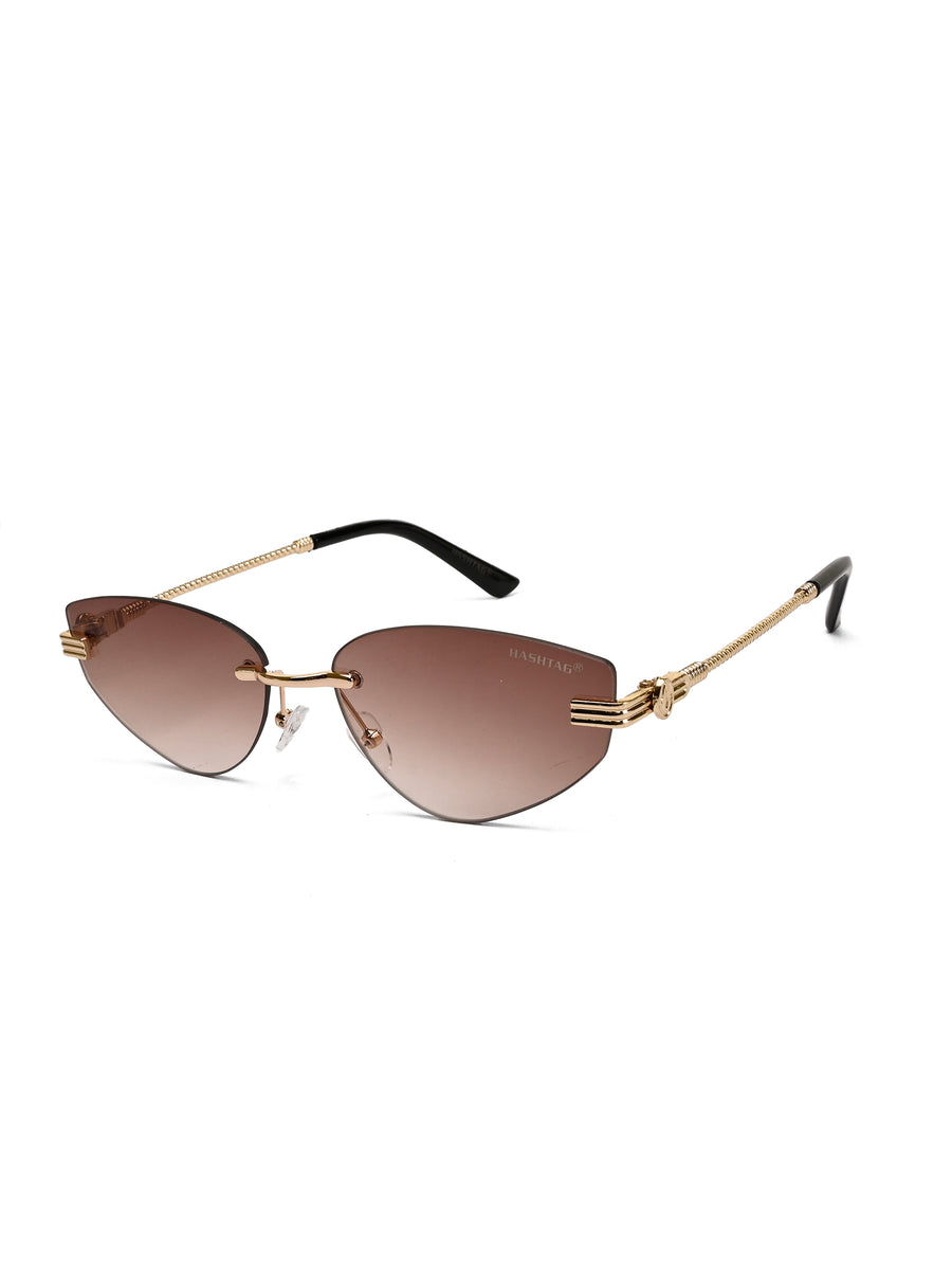 Glimmer | Gradient Brown Medium Rim Less Oval Sunglasses for Men & Women [UV-protected]