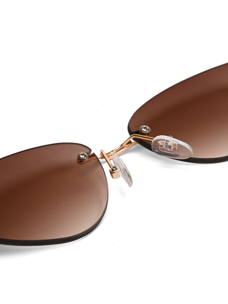 Glimmer | Gradient Brown Medium Rim Less Oval Sunglasses for Men & Women [UV-protected]