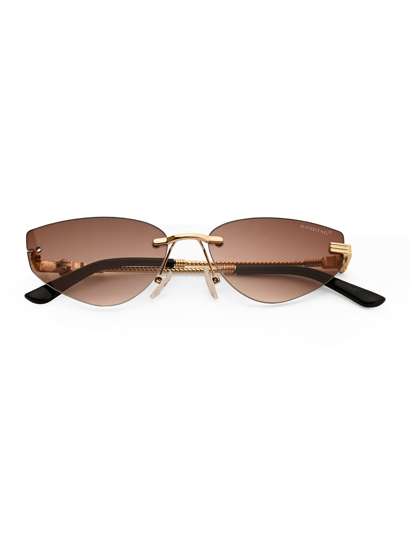 Glimmer | Gradient Brown Medium Rim Less Oval Sunglasses for Men & Women [UV-protected]