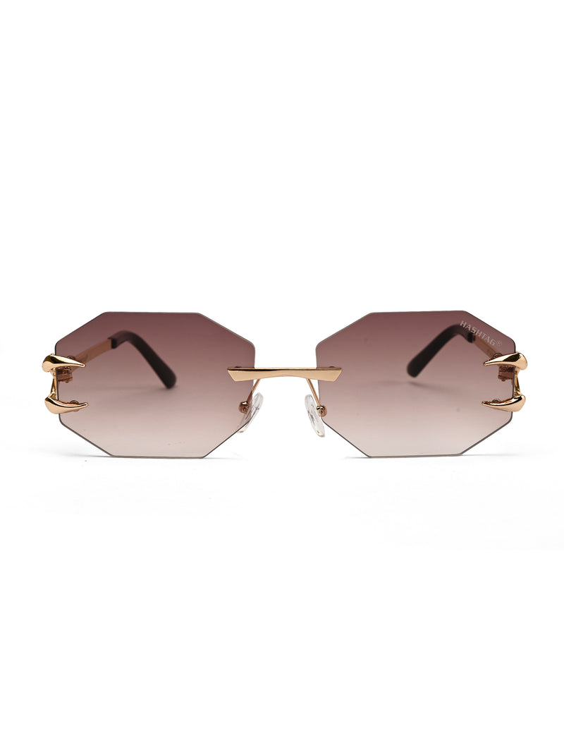 Talon | Gradient Brown Medium Rim Less Octagon Sunglasses for Men & Women [UV-protected]