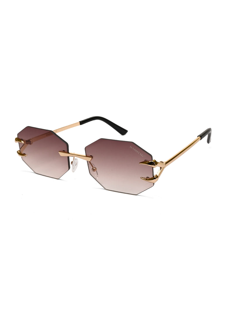 Talon | Gradient Brown Medium Rim Less Octagon Sunglasses for Men & Women [UV-protected]