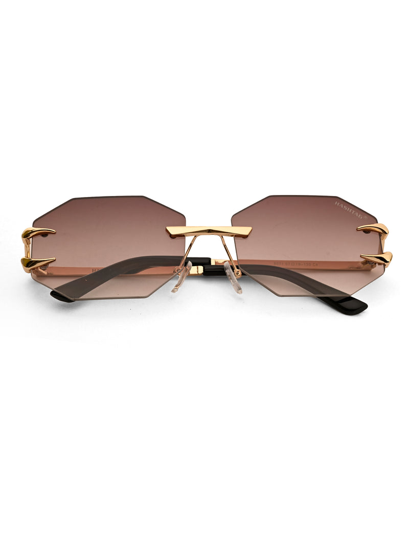 Talon | Gradient Brown Medium Rim Less Octagon Sunglasses for Men & Women [UV-protected]