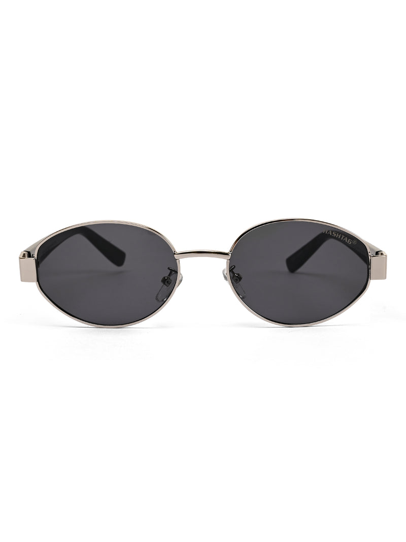 Urbanite | Silver Medium Full Rim Oval Sunglasses for Women [UV-protected]