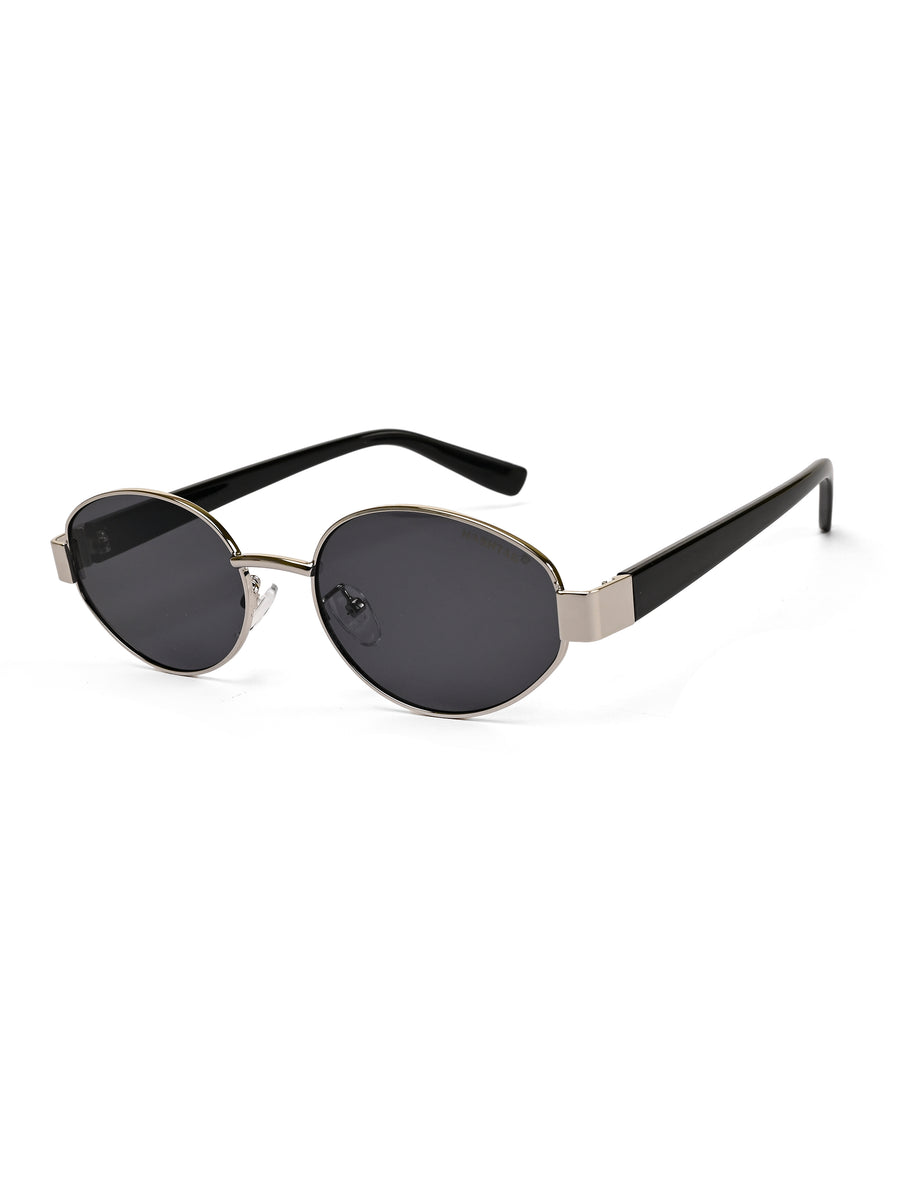 Urbanite | Silver Medium Full Rim Oval Sunglasses for Women [UV-protected]