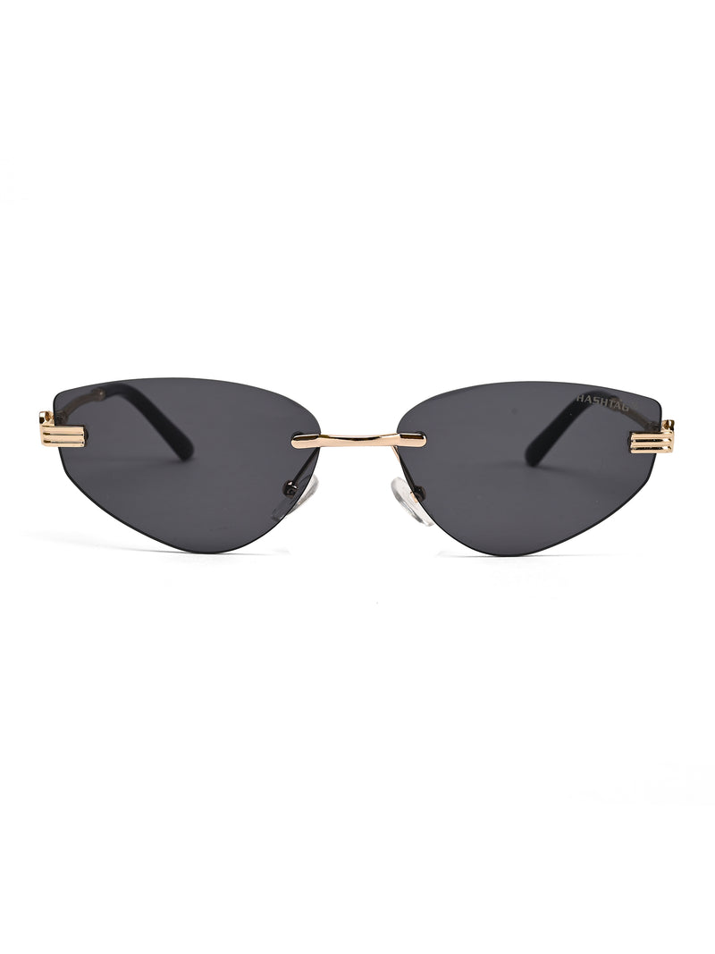 Glimmer | Black Medium Rim Less Oval Sunglasses for Men & Women [UV-protected]