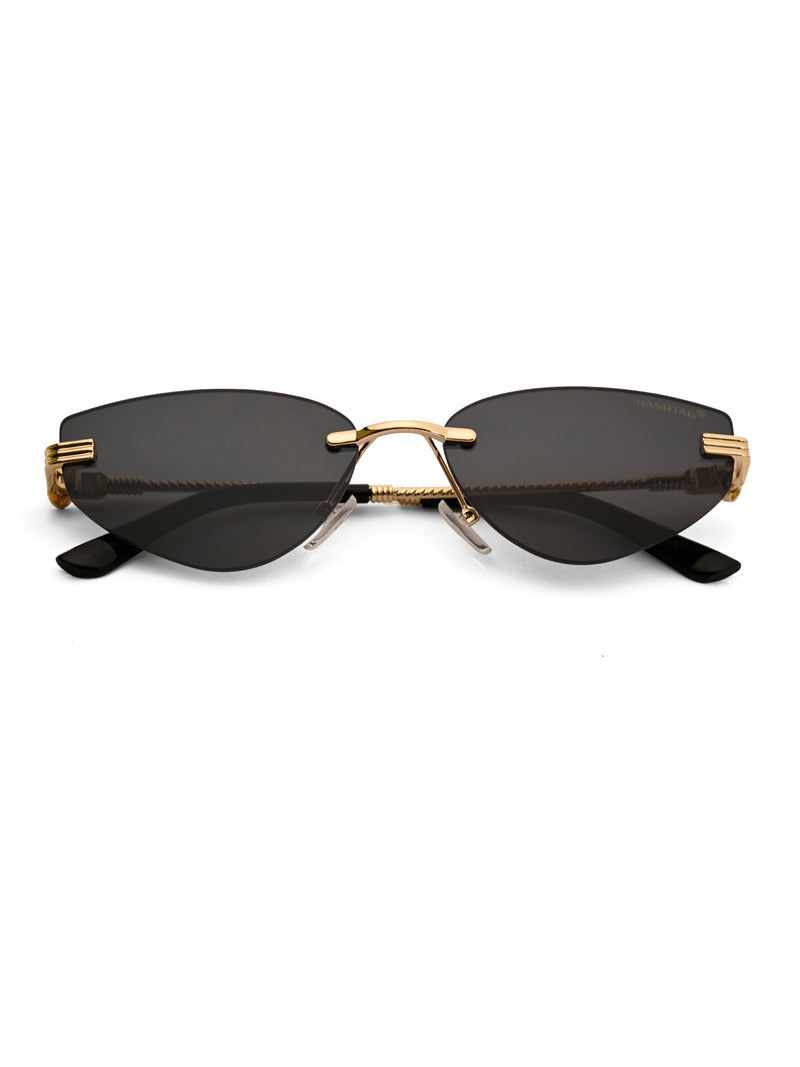 Glimmer | Black Medium Rim Less Oval Sunglasses for Men & Women [UV-protected]