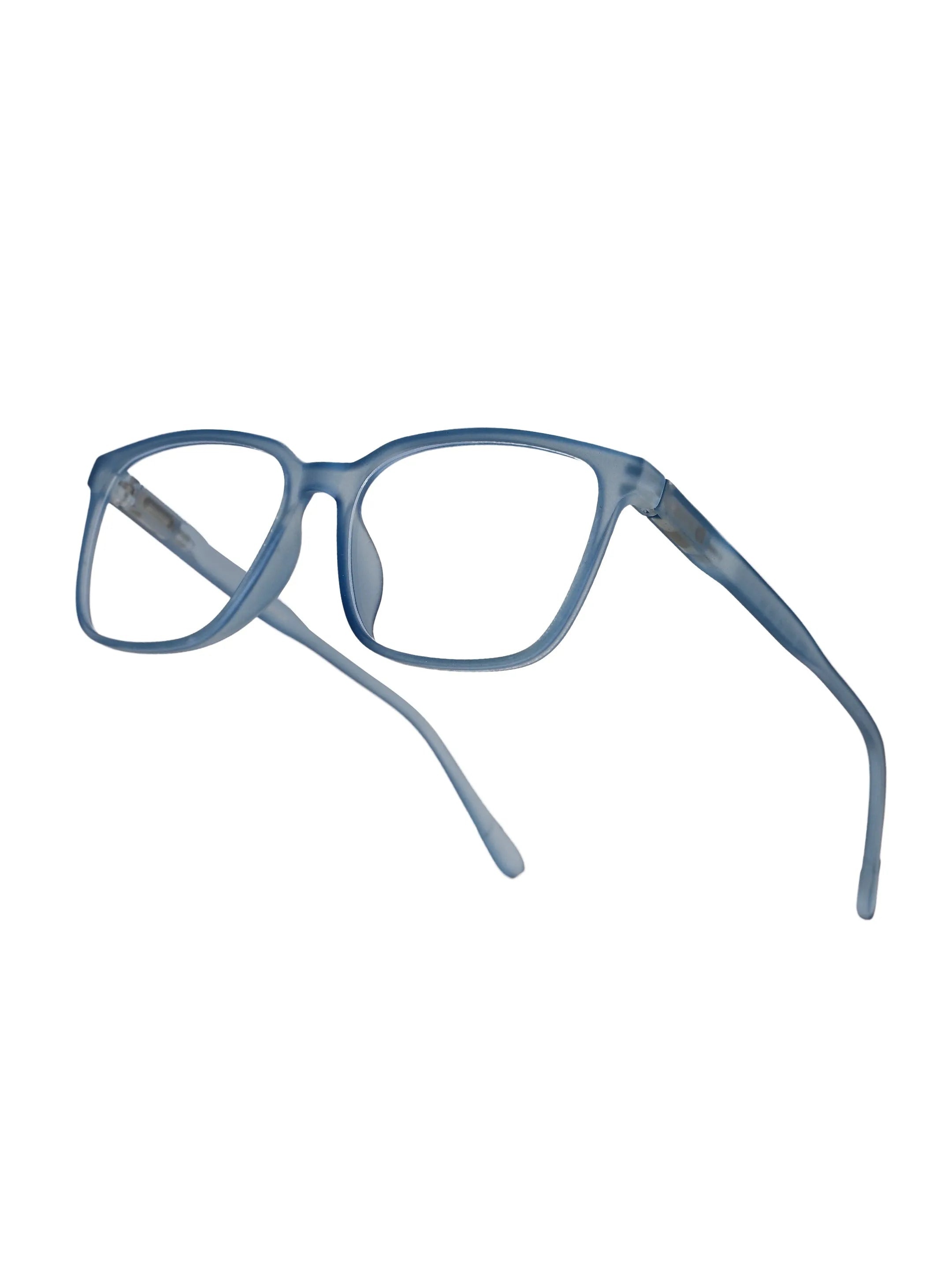 Focusly | Transparent Blue Medium Full Rim RECTANGLE Computer Glasses for Men & Women [Blue Block]
