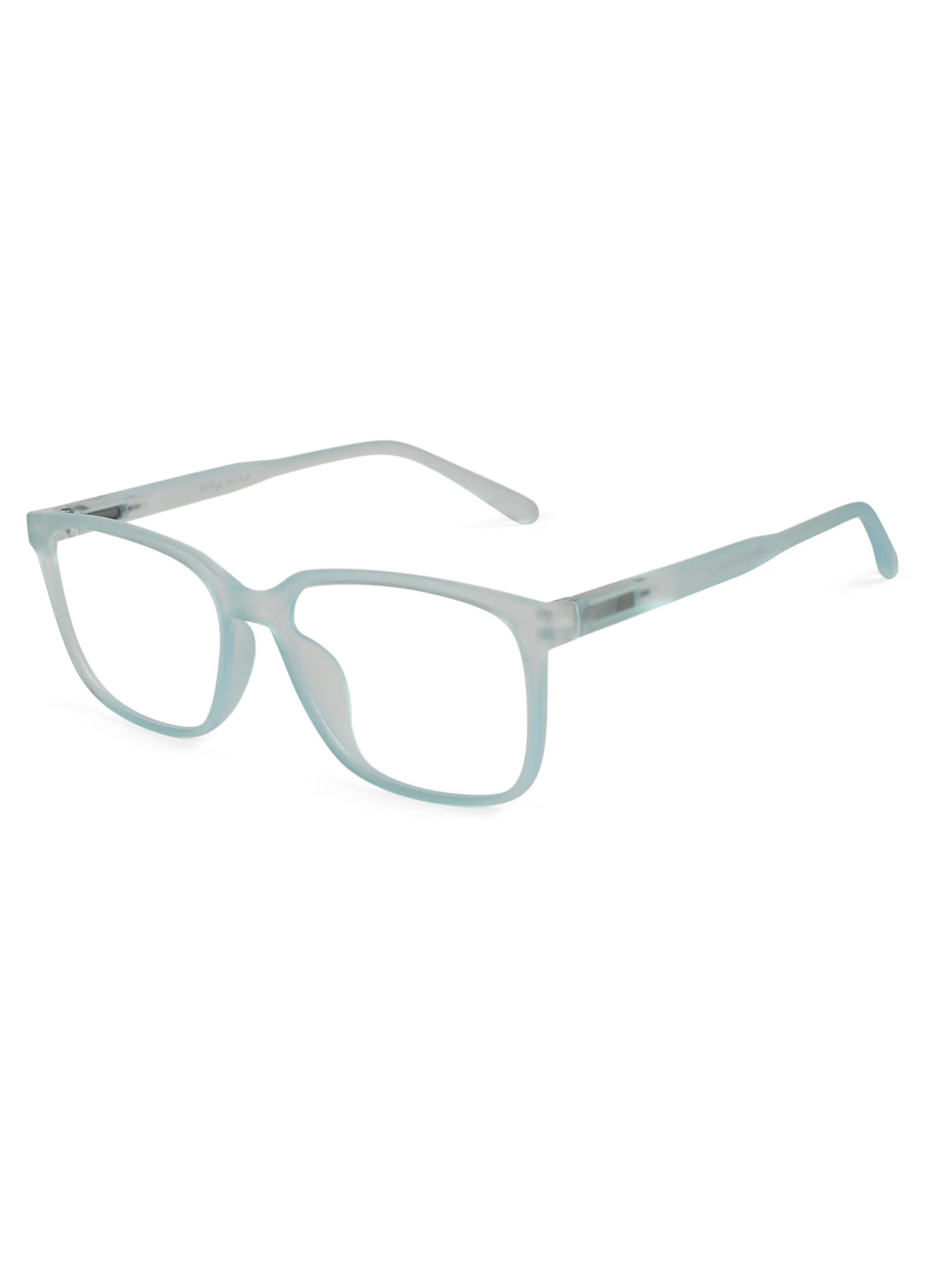 Focusly | Transparent Skyblue Medium Full Rim RECTANGLE Computer Glasses for Men & Women [Blue Block]