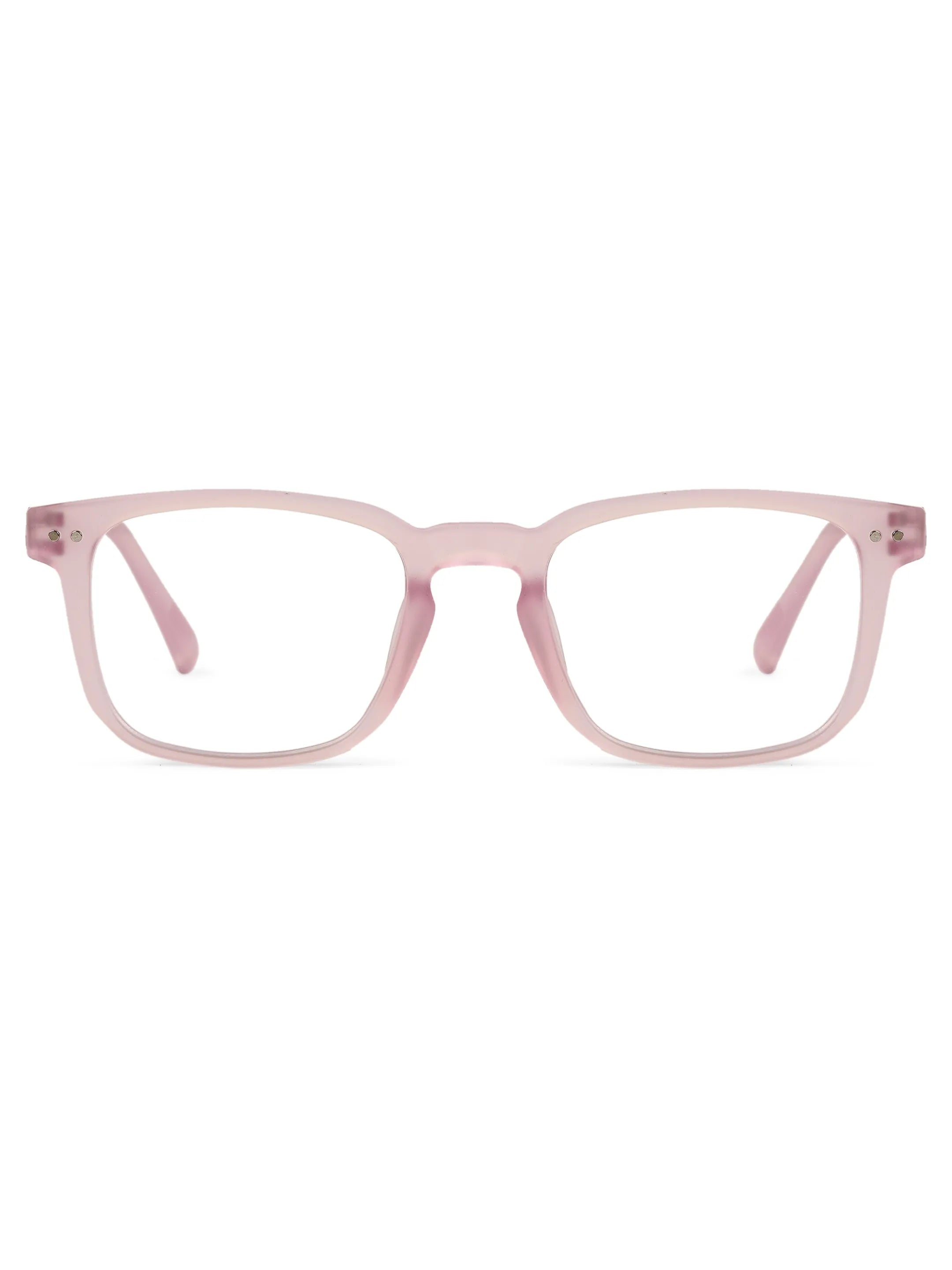 BluArmor | Transparent Baby Pink Medium Full Rim SQUARE Computer Glasses for Men & Women [Blue Block]