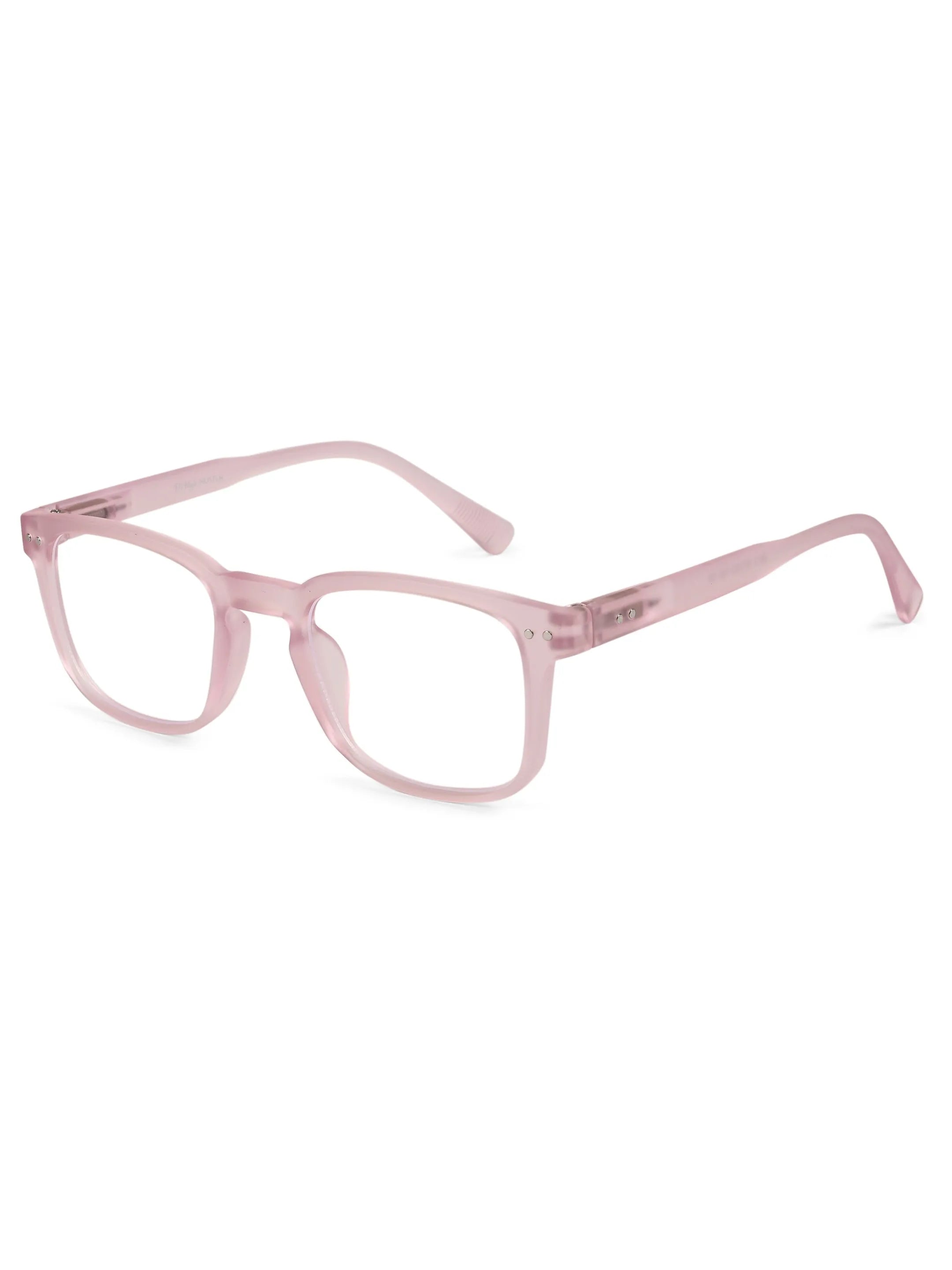 BluArmor | Transparent Baby Pink Medium Full Rim SQUARE Computer Glasses for Men & Women [Blue Block]