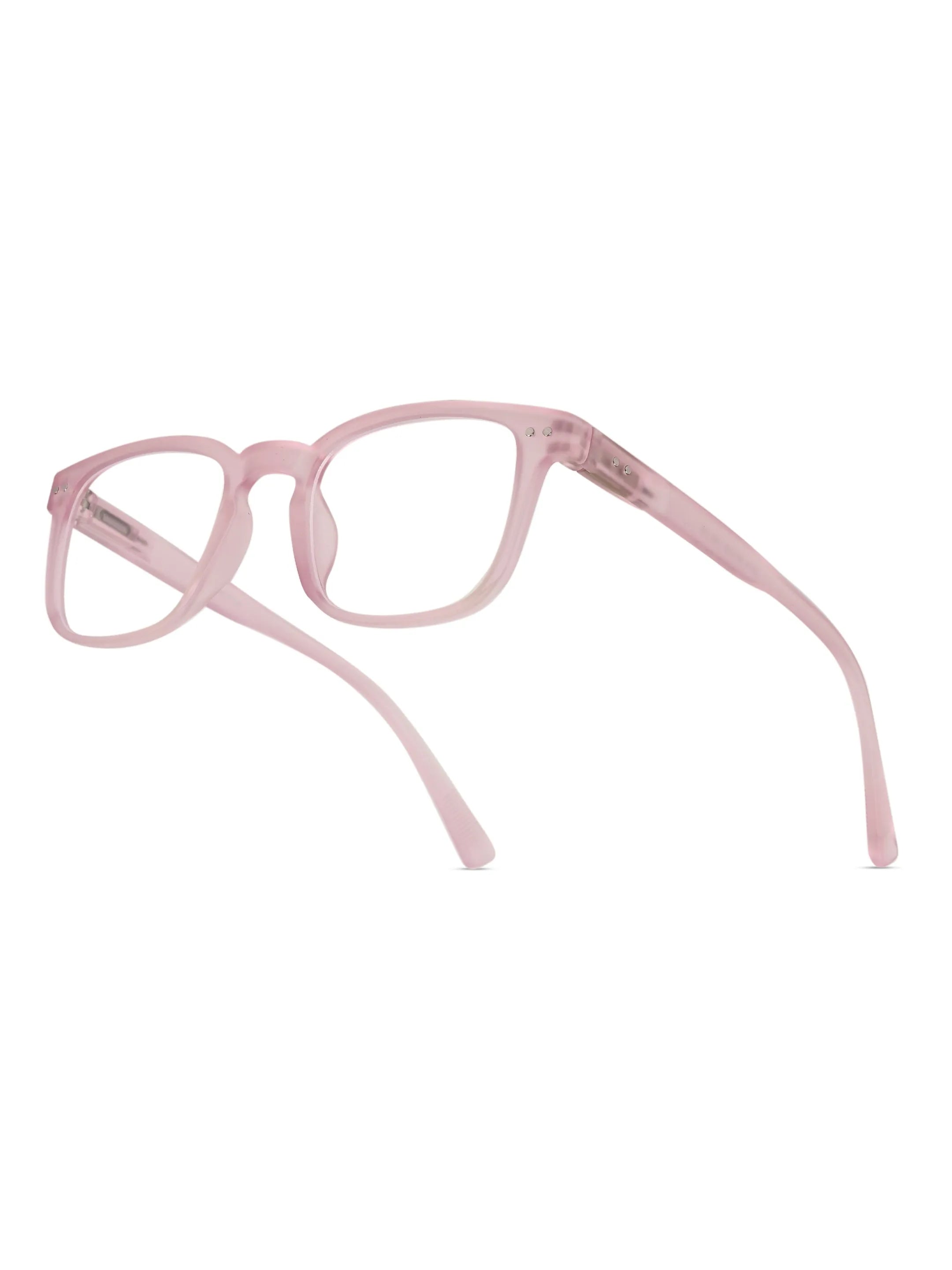 BluArmor | Transparent Baby Pink Medium Full Rim SQUARE Computer Glasses for Men & Women [Blue Block]