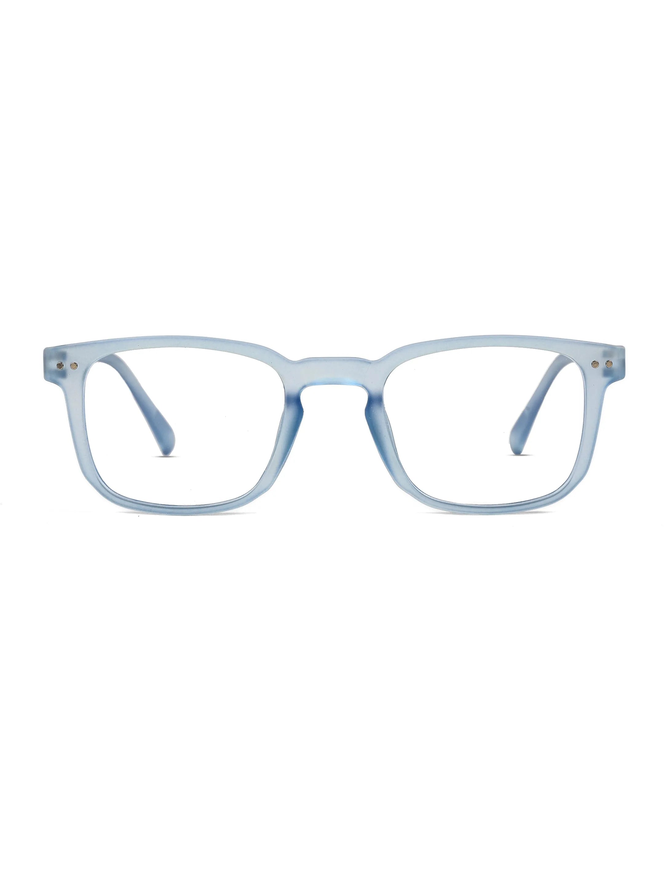BluArmor | Transparent Blue Medium Full Rim SQUARE Computer Glasses for Men & Women [Blue Block]