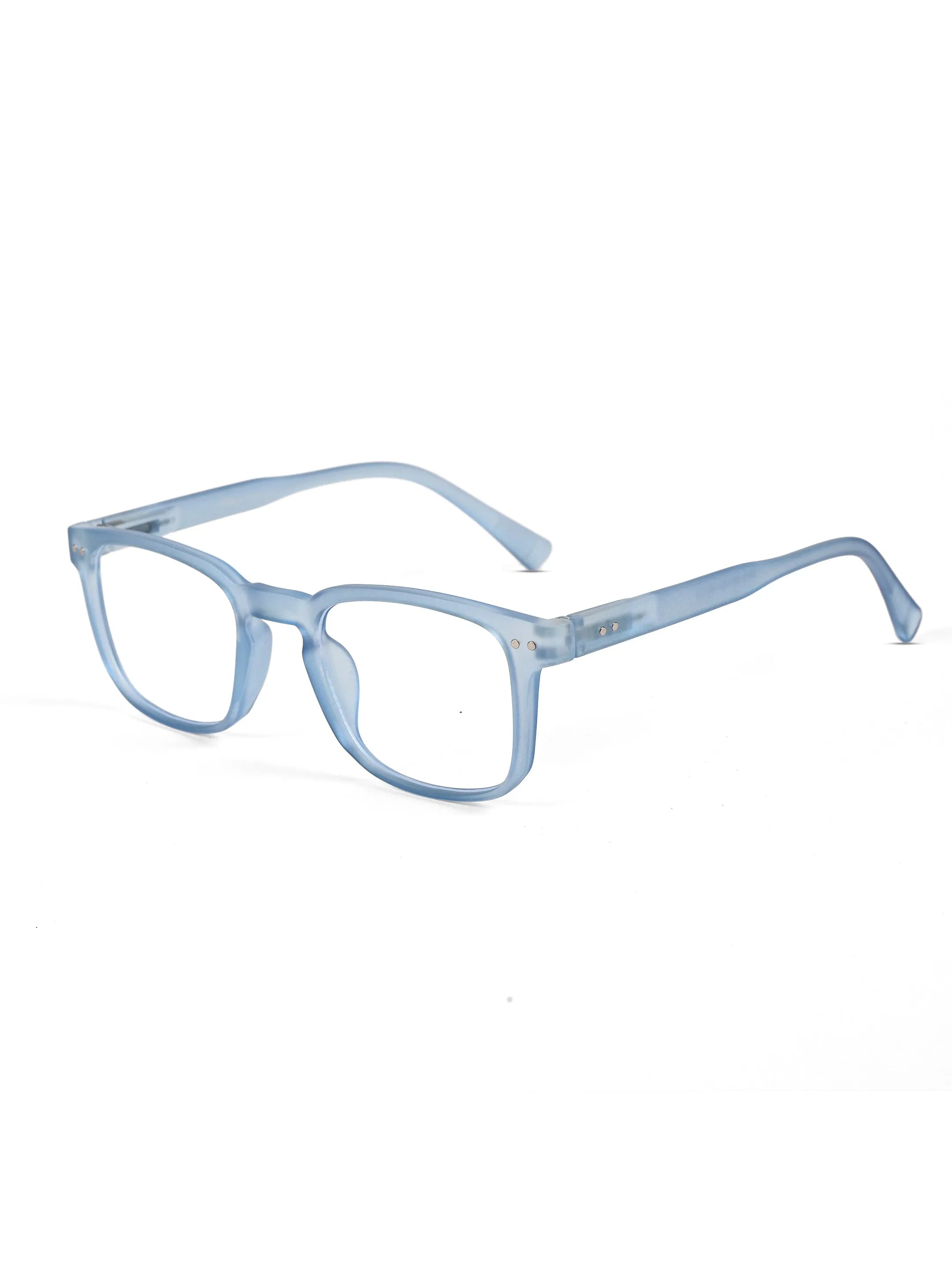 BluArmor | Transparent Blue Medium Full Rim SQUARE Computer Glasses for Men & Women [Blue Block]
