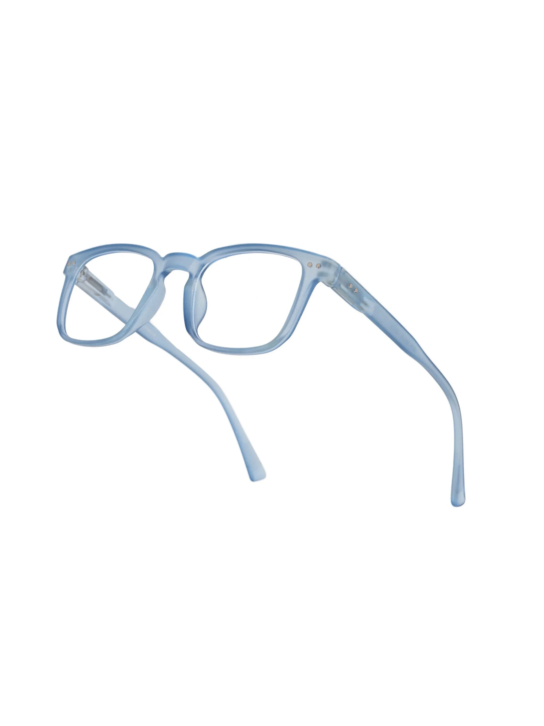 BluArmor | Transparent Blue Medium Full Rim SQUARE Computer Glasses for Men & Women [Blue Block]