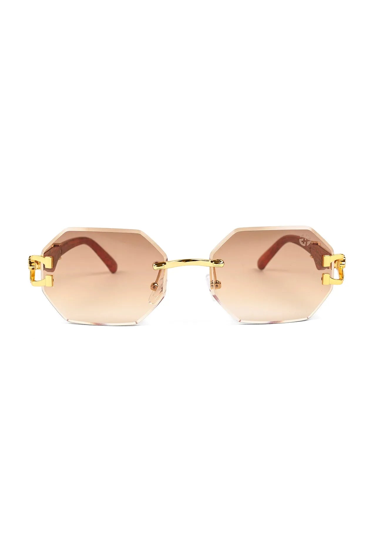 Astrolis | Brown Medium Rim Less Hexagonal Sunglasses for Men [UV-protected]