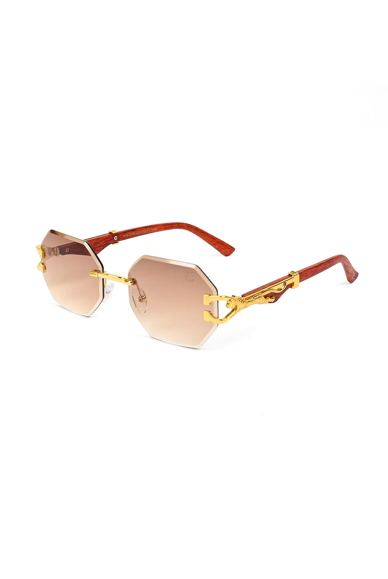Astrolis | Brown Medium Rim Less Hexagonal Sunglasses for Men [UV-protected]