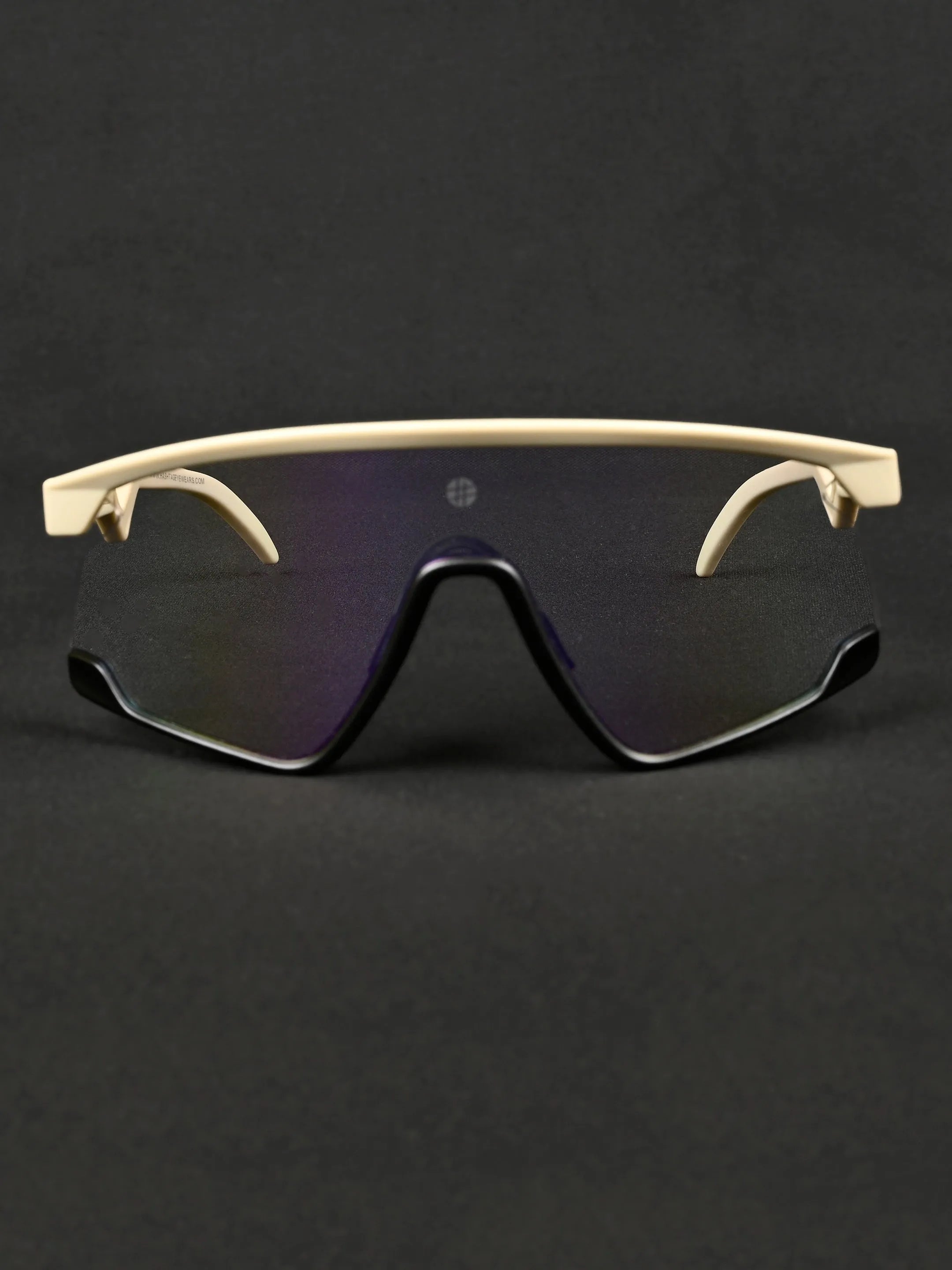 Pulse | Cream & Black Large Half Rim Shield Sports for Men & Women [Mirrored]