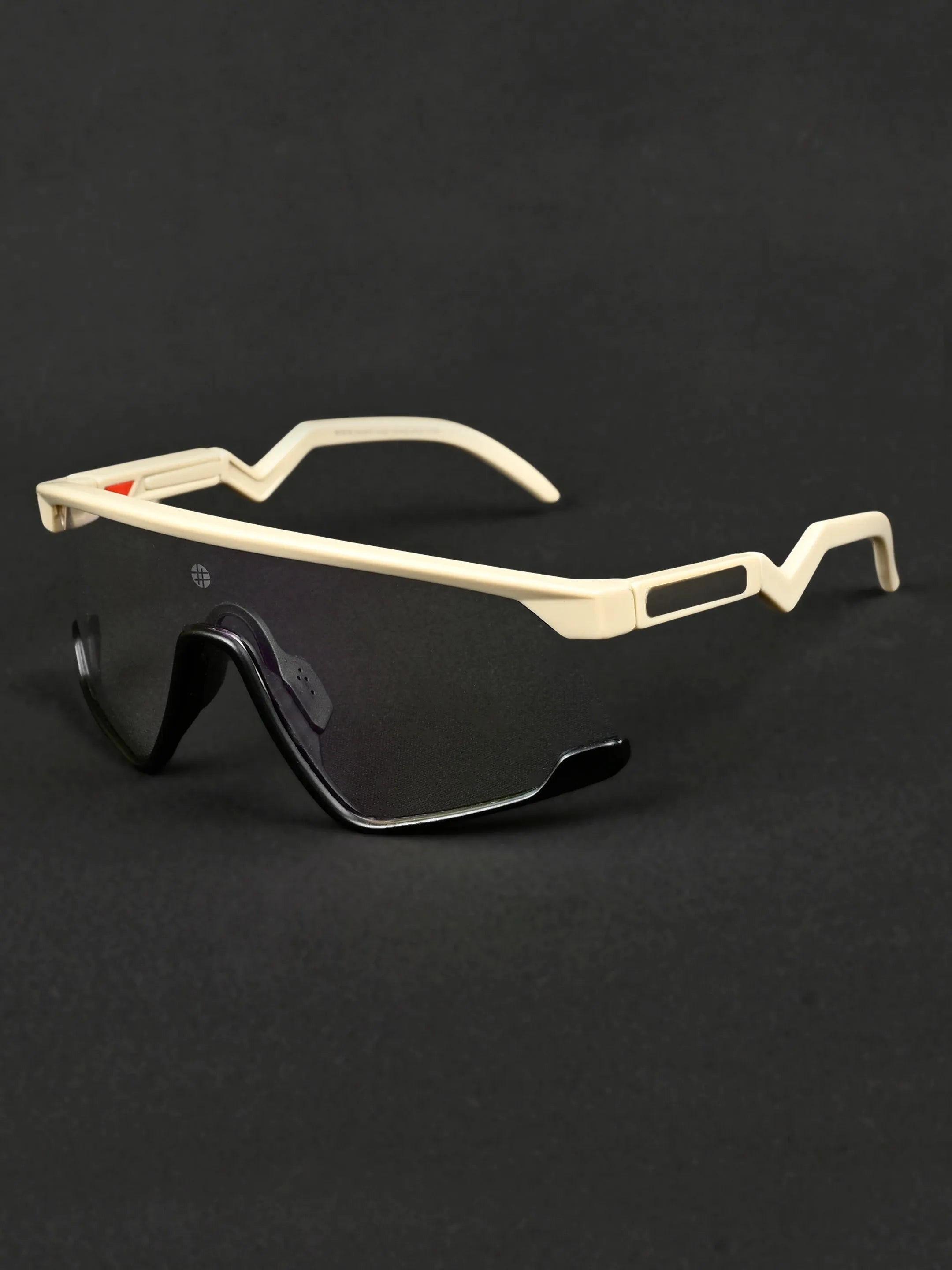 Pulse | Cream & Black Large Half Rim Shield Sports for Men & Women [Mirrored]