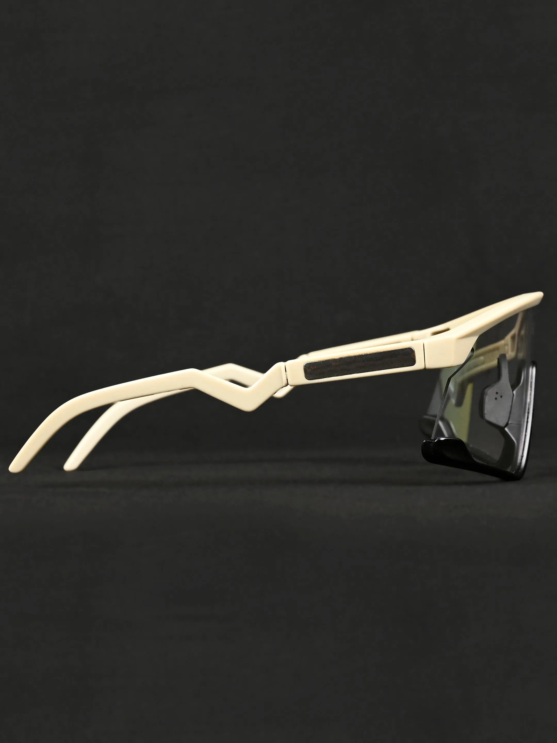 Pulse | Cream & Black Large Half Rim Shield Sports for Men & Women [Mirrored]