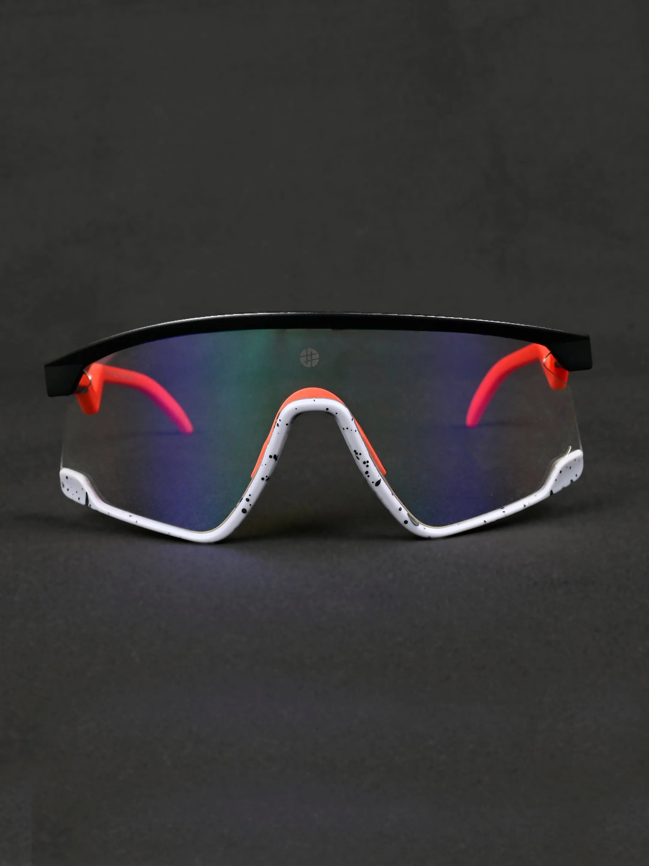 Pulse | Black-Grey Texture Large Half Rim Shield Sports for Men & Women [Mirrored]