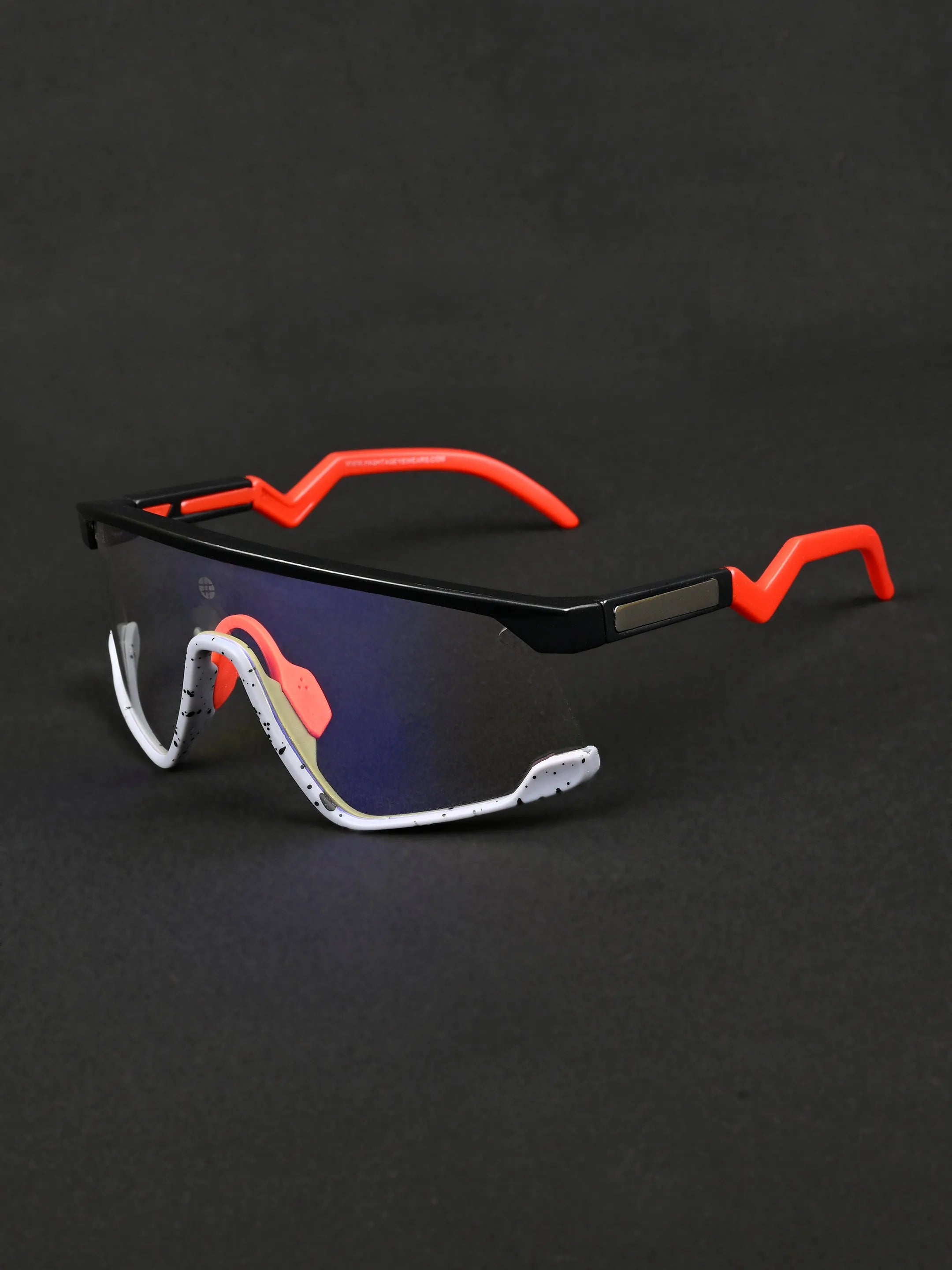 Pulse | Black-Grey Texture Large Half Rim Shield Sports for Men & Women [Mirrored]