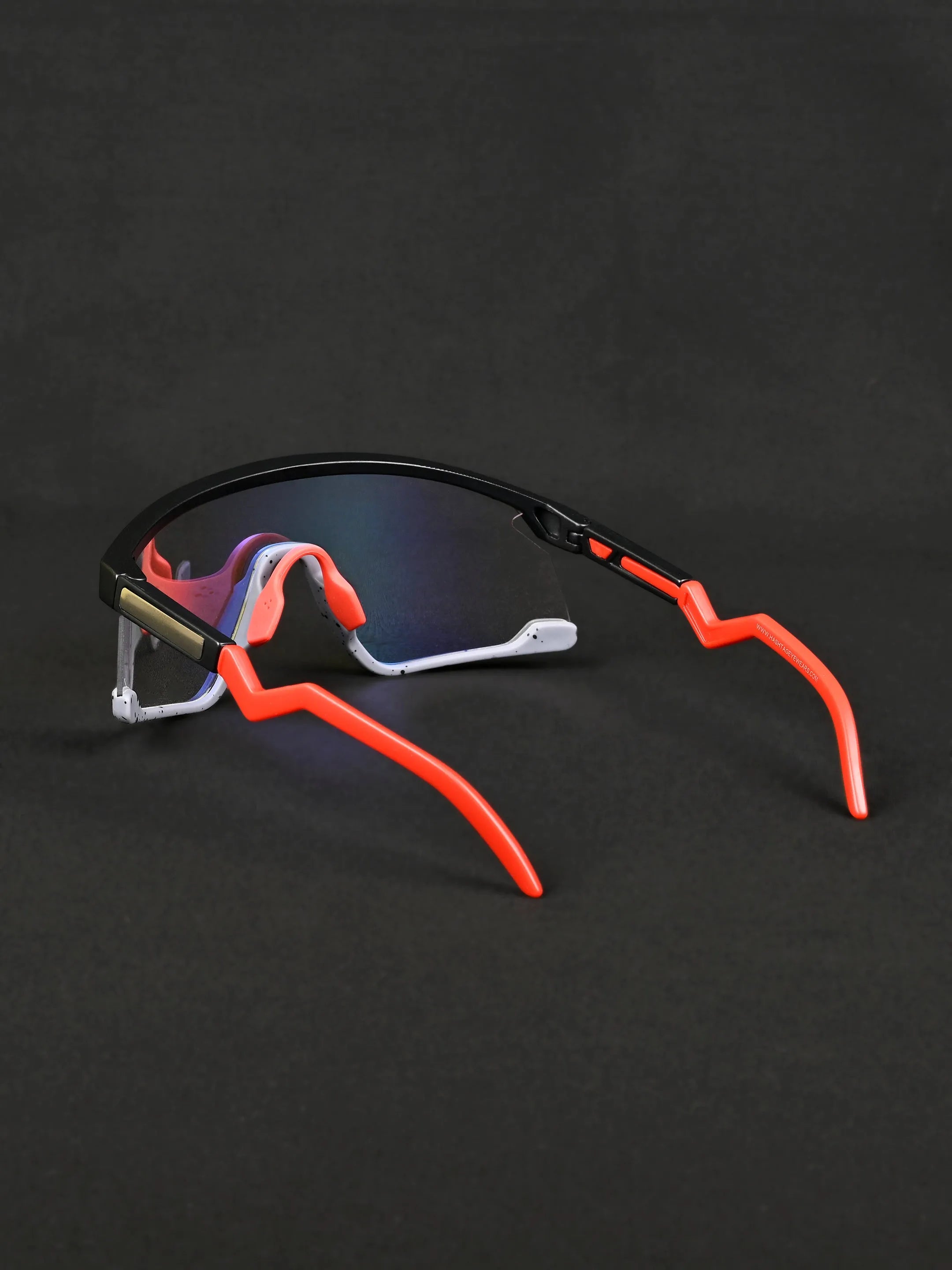 Pulse | Black-Grey Texture Large Half Rim Shield Sports for Men & Women [Mirrored]