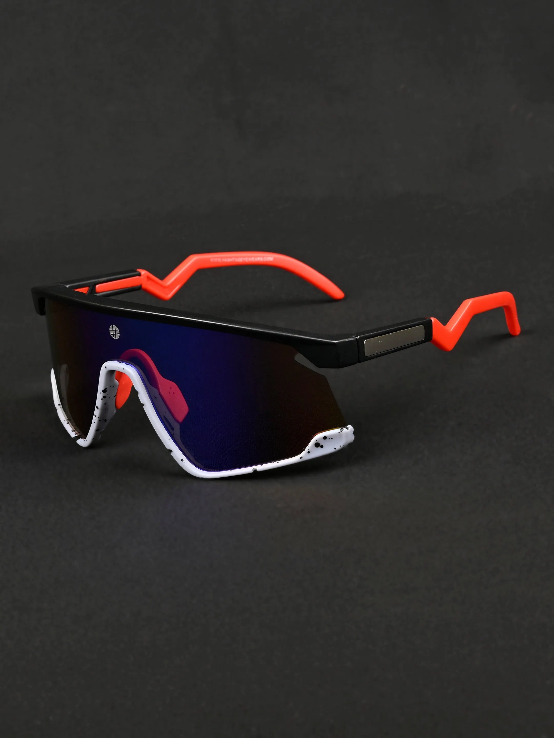 Eaga | Black-Grey Texture Large Half Rim Shield Sports for Men & Women [Mirrored]