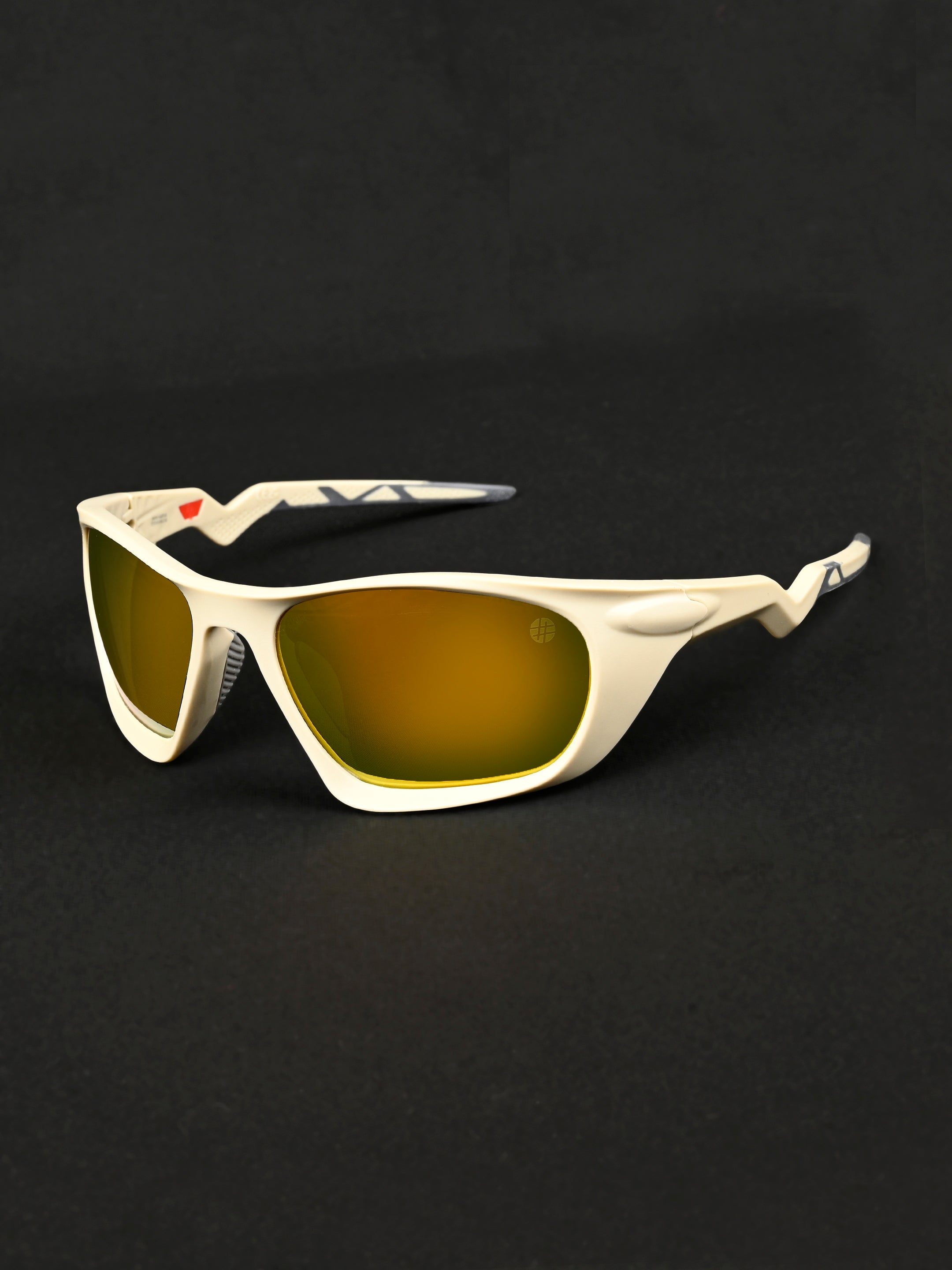 Lateralis | Cream Large Full Rim Wraparound Sports for Men & Women [Mirrored]