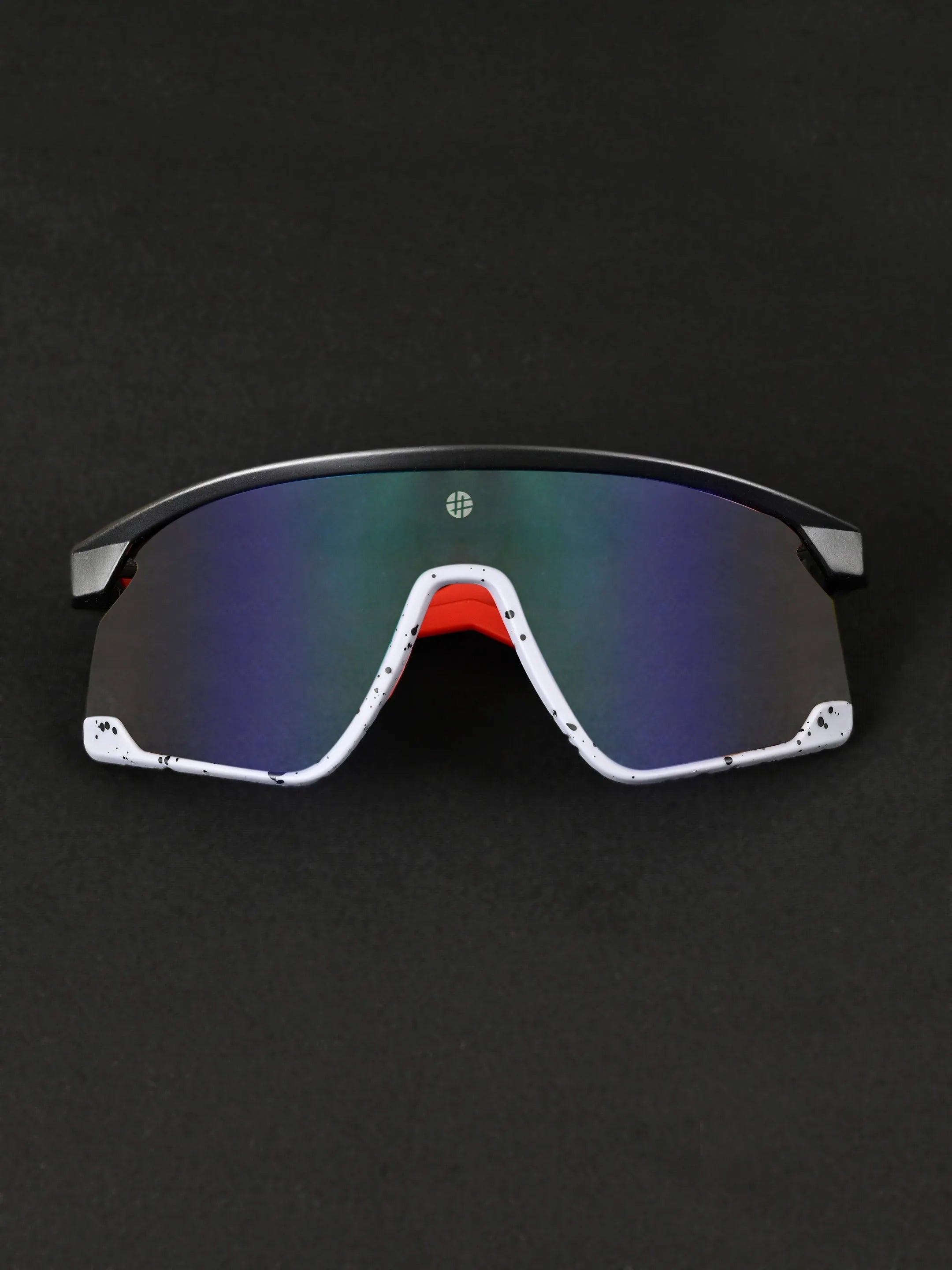 Pulse | Black-Grey Texture Large Half Rim Shield Sports for Men & Women [Mirrored]