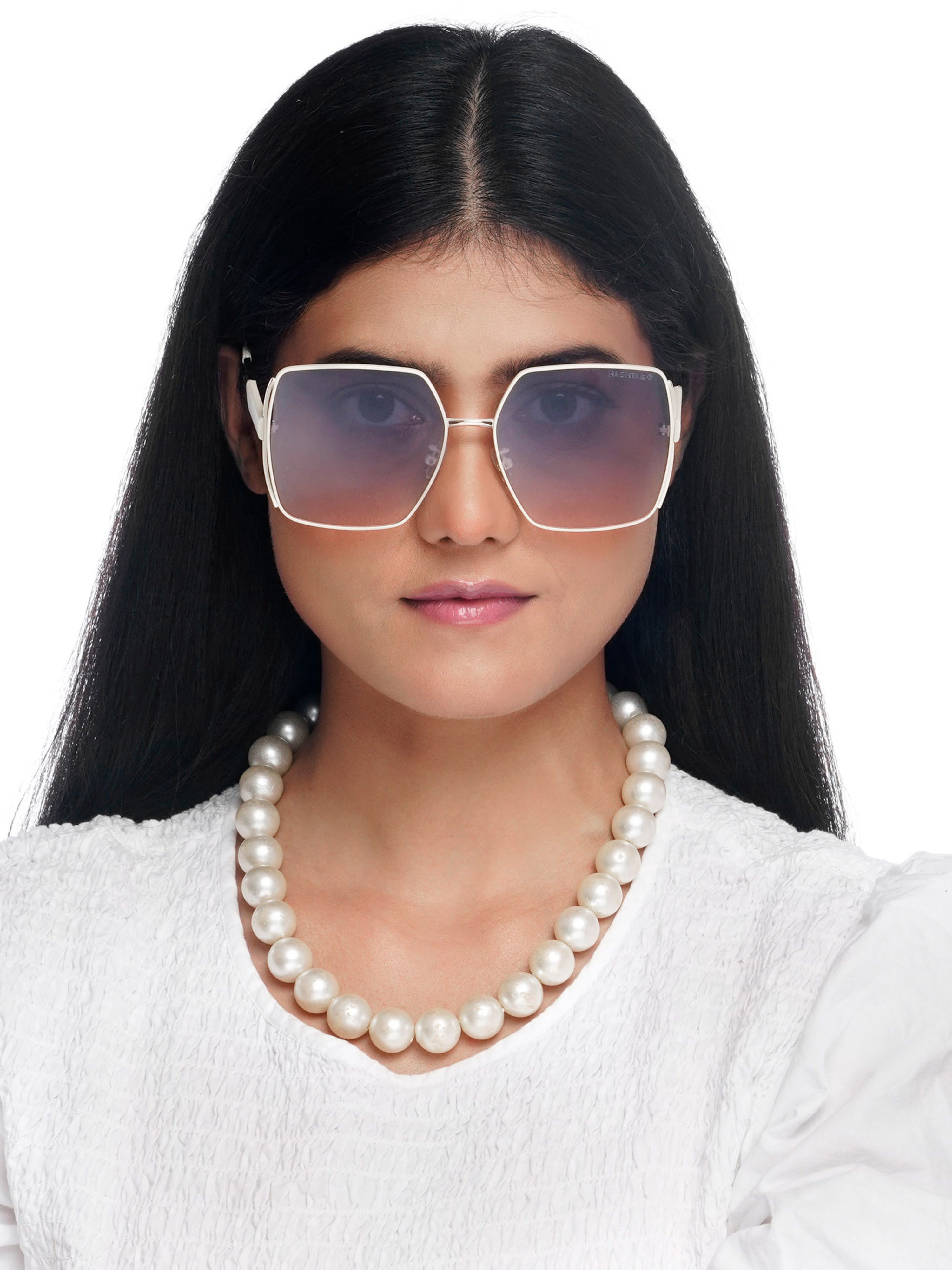 D-DIVA | Gradient Black & Brown Large Half Rim Square Sunglasses for Women [Polarized]