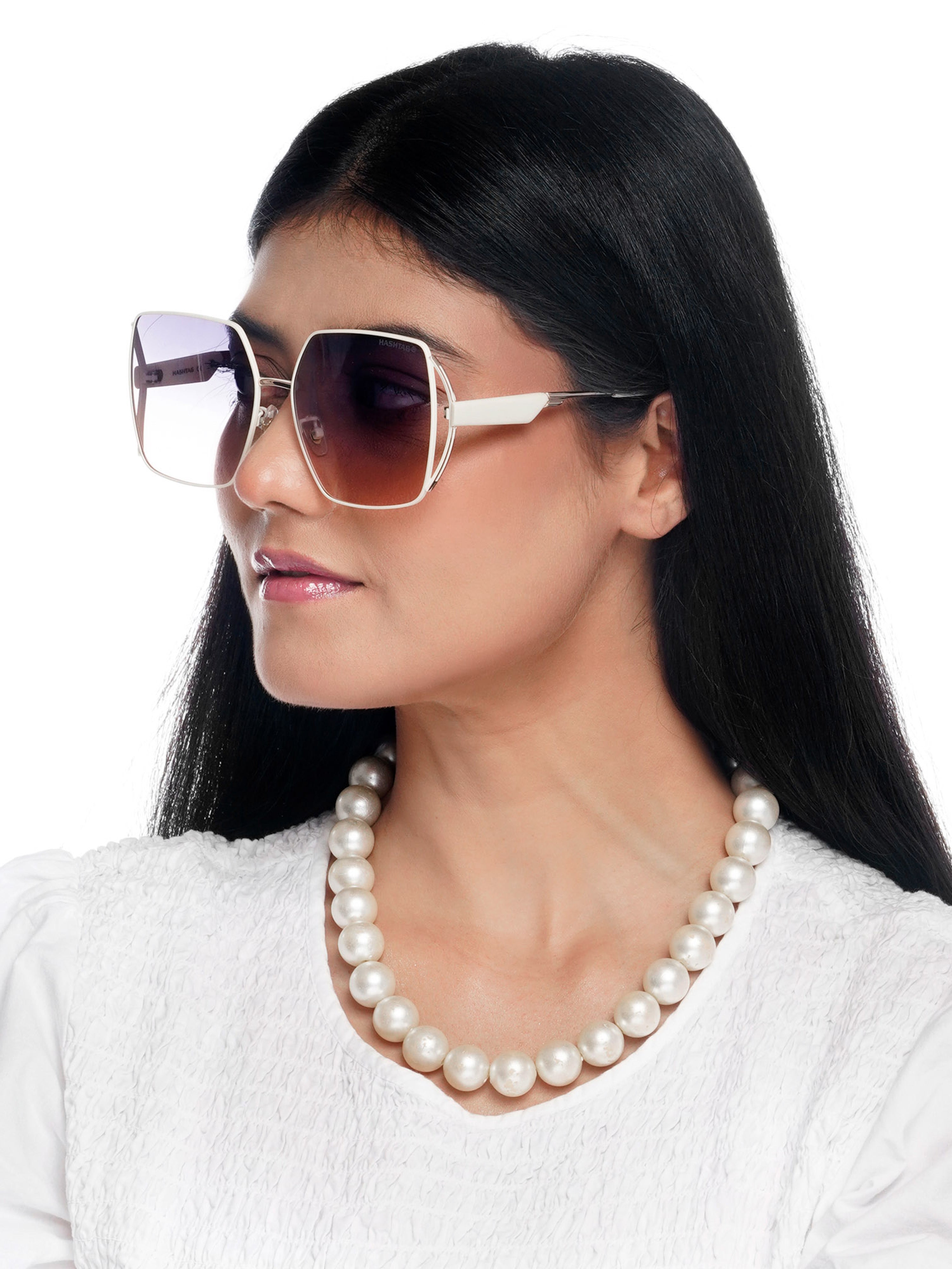 D-DIVA | Gradient Black & Brown Large Half Rim Square Sunglasses for Women [Polarized]