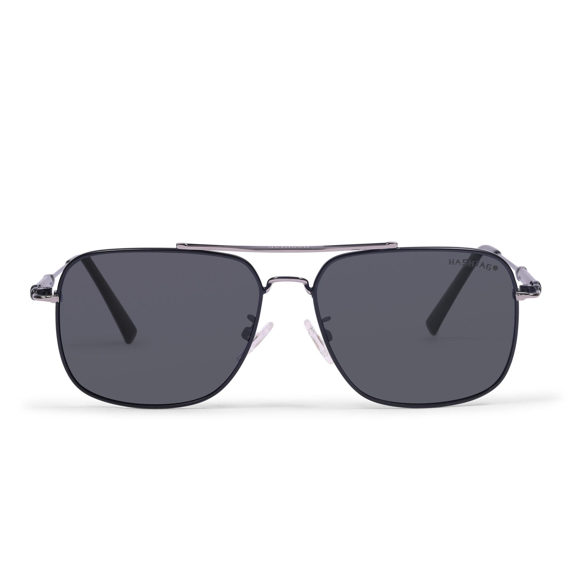 Hashtag Aviator Large Polarized Sunglasses with 100% UV Protection SGHT54-01-C6- Silver & Navy Blue