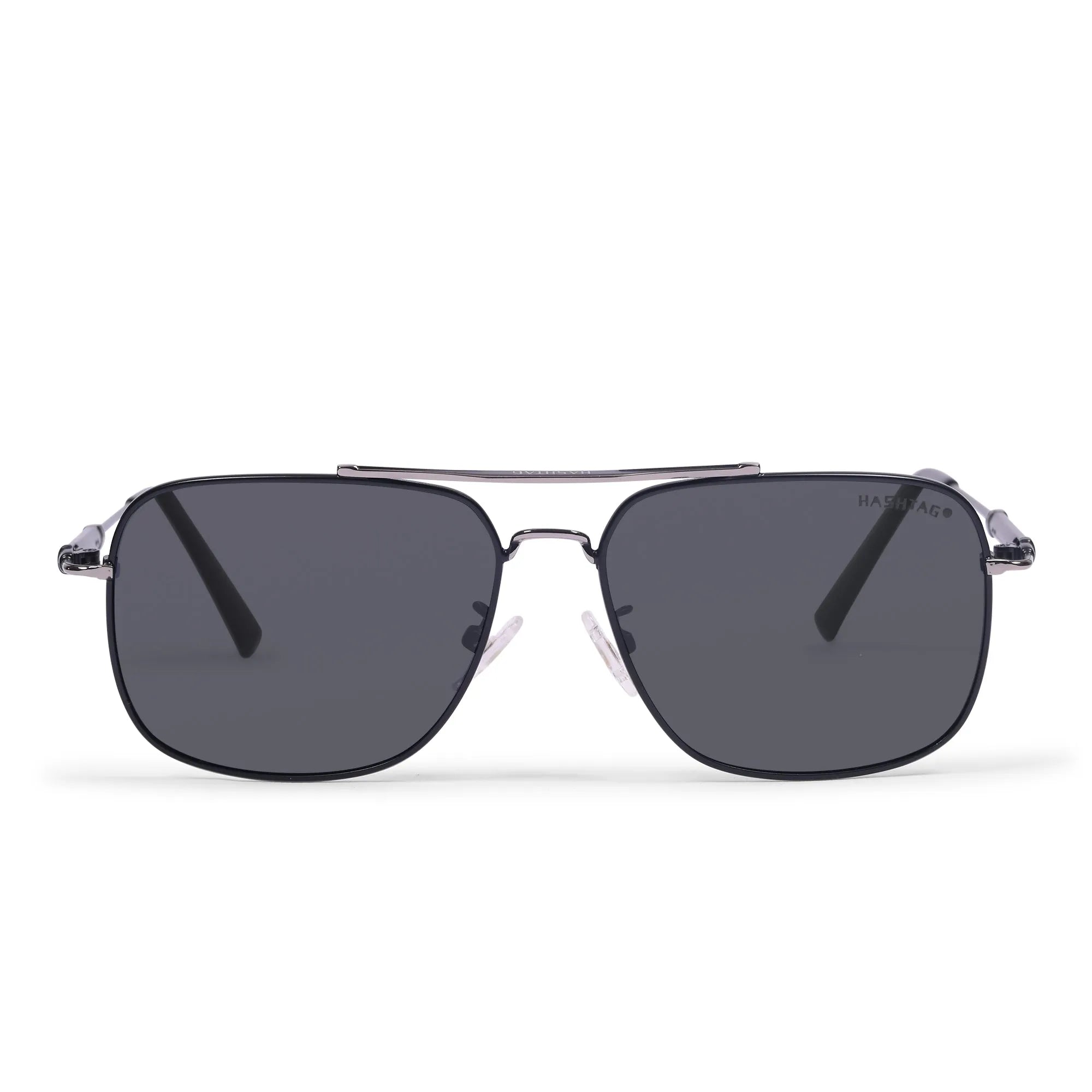Unity | Silver & Navy Blue Large Full Rim Square Sunglasses for Men & Women [Polarized]