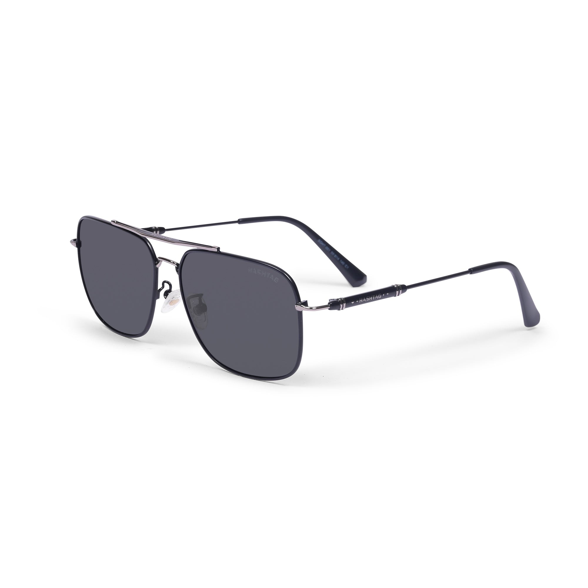 Hashtag Aviator Large Polarized Sunglasses with 100% UV Protection SGHT54-01-C6- Silver & Navy Blue