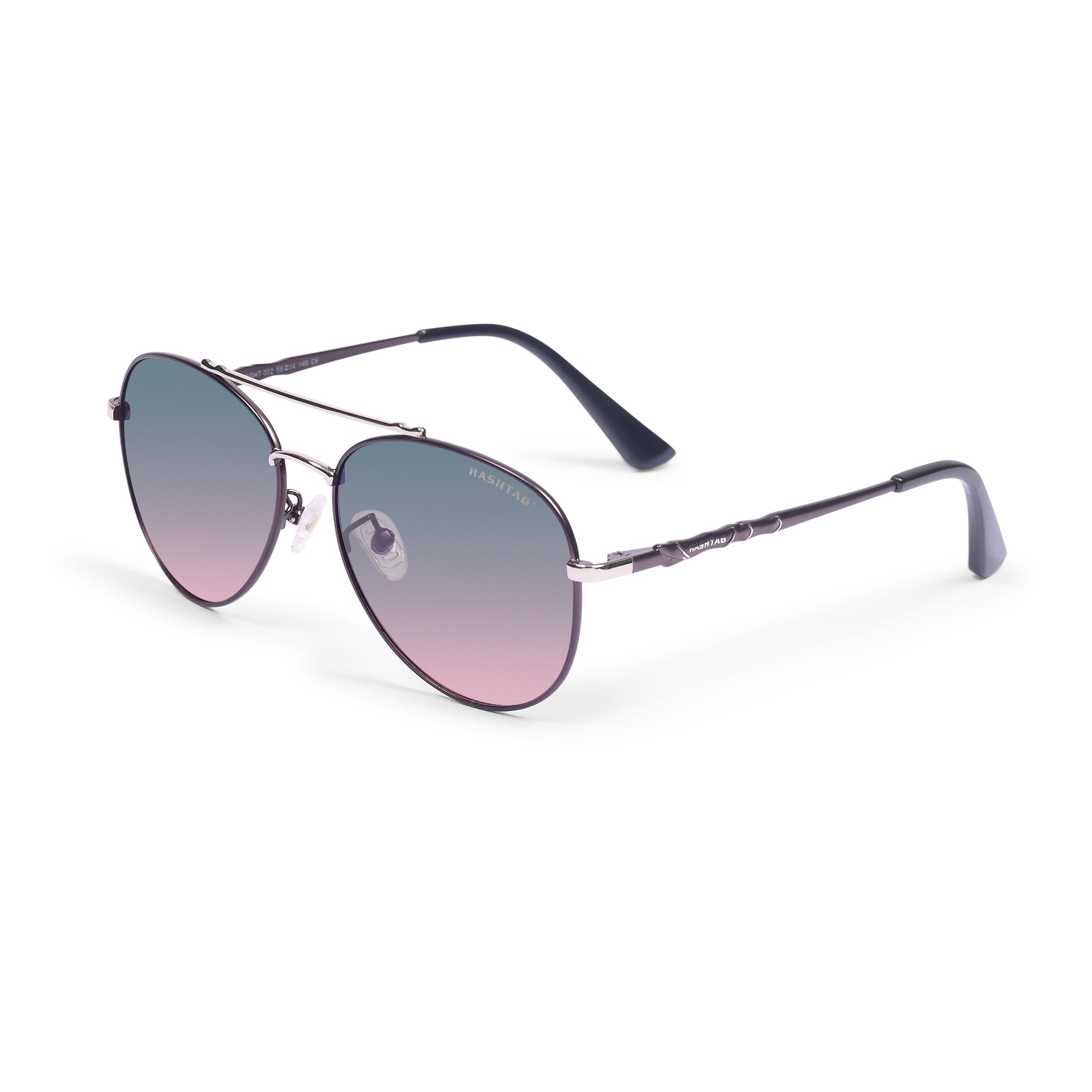 Hashtag Aviator Large Polarized Sunglasses with 100% UV Protection SGHT54-02-C6 - Gradient grey purple-silver and purple