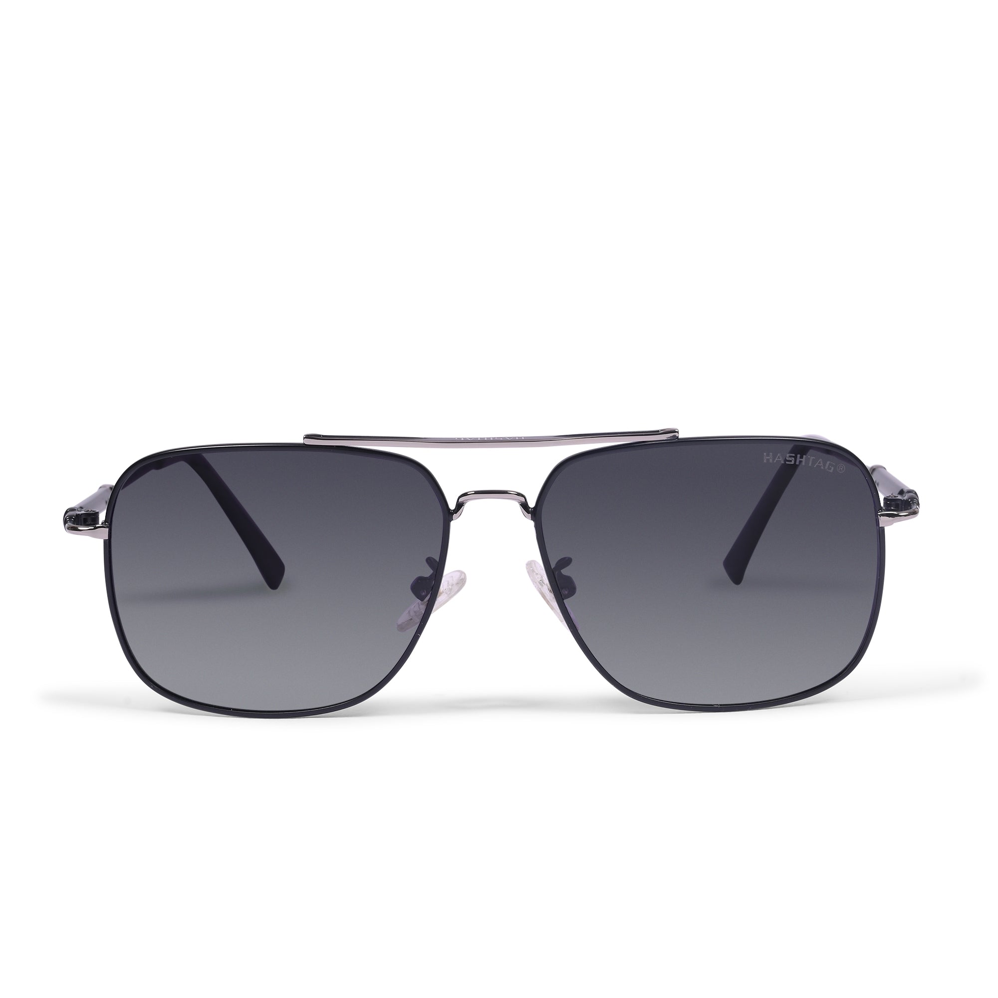 Hashtag Aviator Large Polarized Sunglasses with 100% UV Protection - SGHT54-01-C2 - Black-Silver