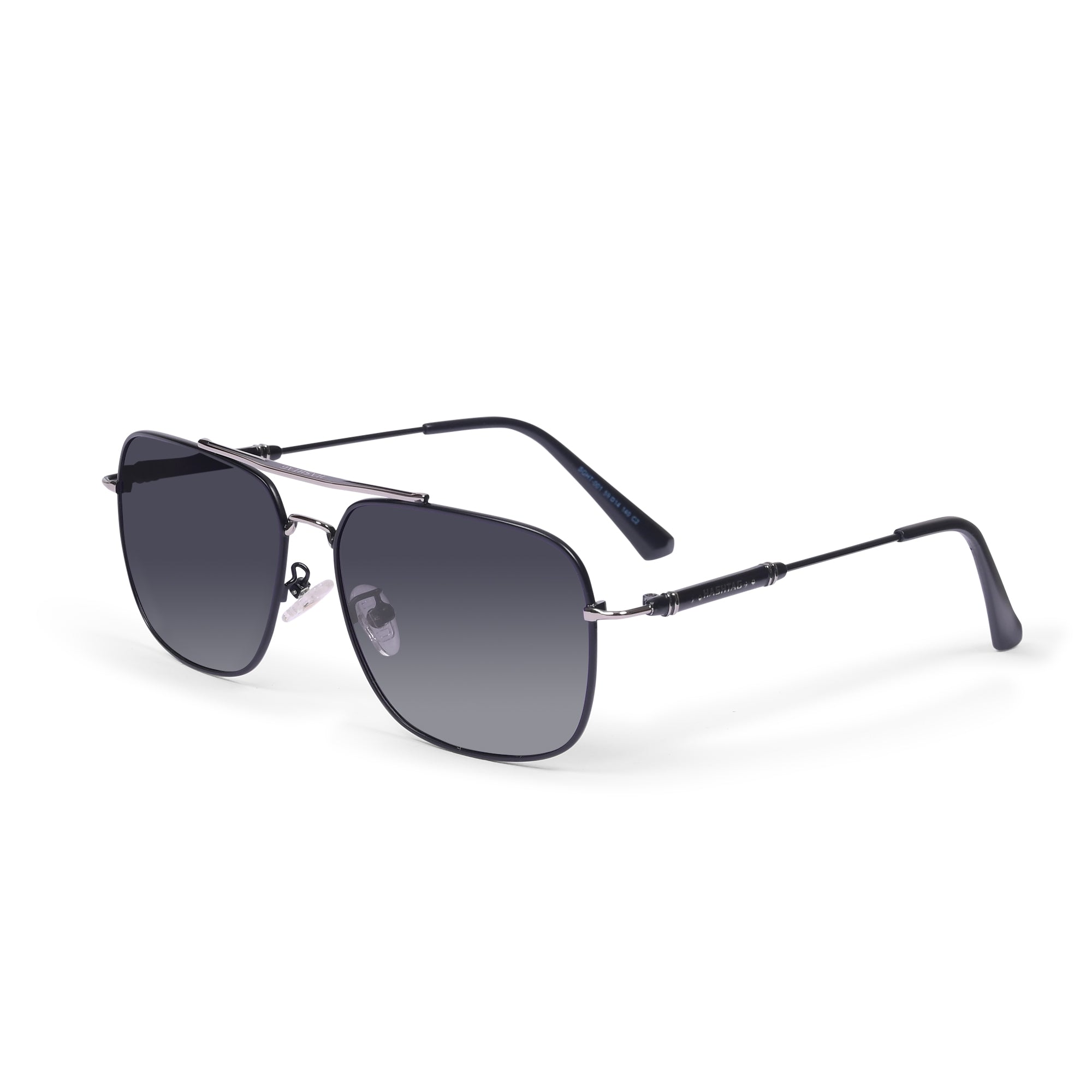 Hashtag Aviator Large Polarized Sunglasses with 100% UV Protection - SGHT54-01-C2 - Black-Silver