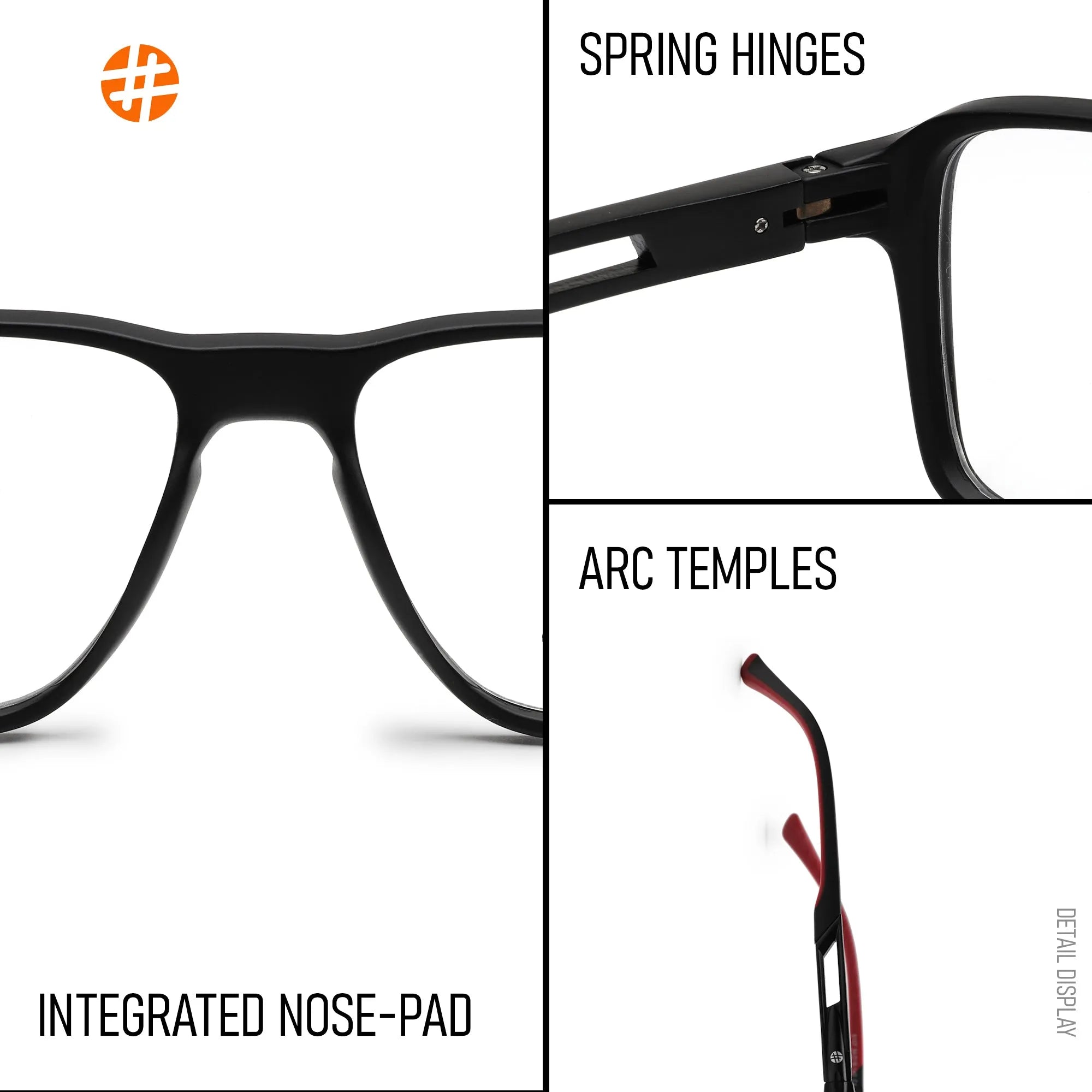 Sporty | Black-Red Medium Full Rim Square Eyeglasses for Men & Women [Demo Lens]