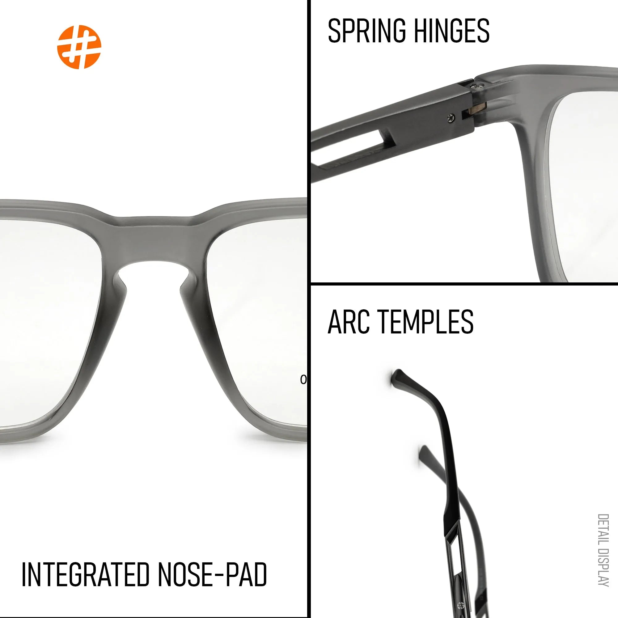 Sporty | Grey Medium Full Rim Square Eyeglasses for Men & Women [Demo Lens]